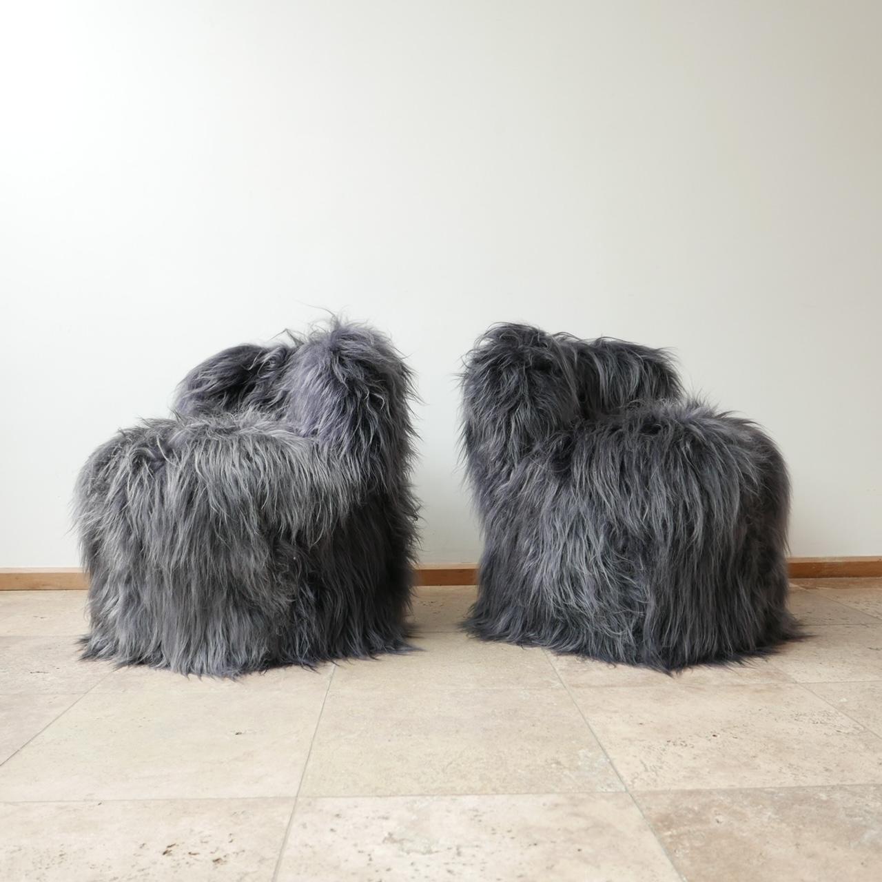 Mid-Century Modern Pair of Midcentury Sheepskin Occasional Chairs For Sale