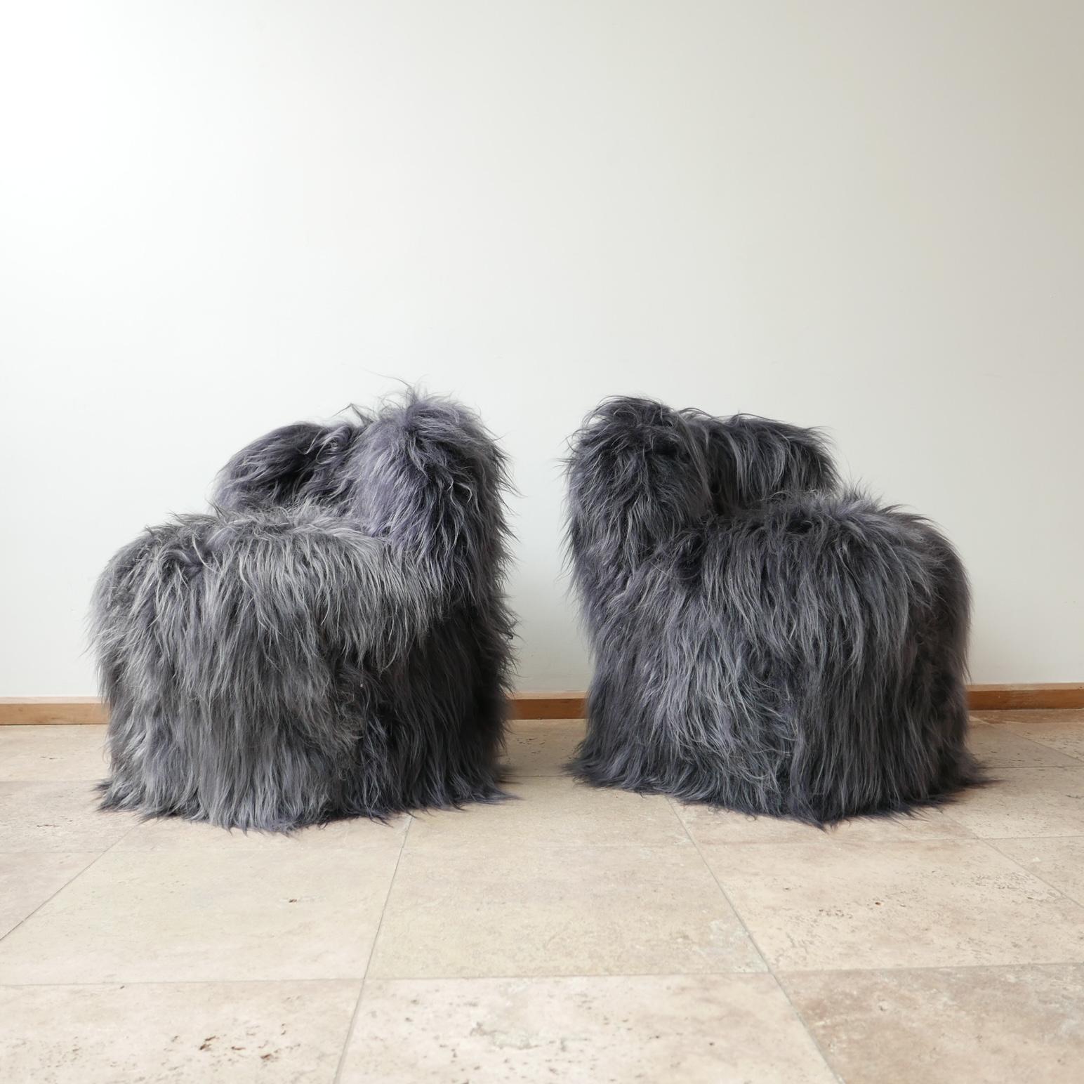 Pair of Midcentury Sheepskin Occasional Chairs For Sale 2