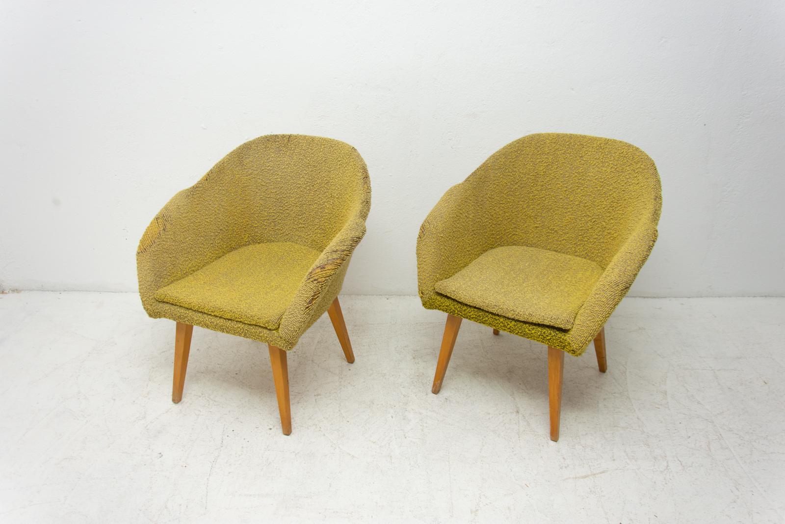 20th Century Pair of Midcentury Shell Fiberglass Lounge Chairs, Czechoslovakia, 1960s For Sale