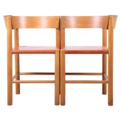 Pair of Mid-Century Side Chairs in Patinated Leather by Mogens Lassen, 1960s