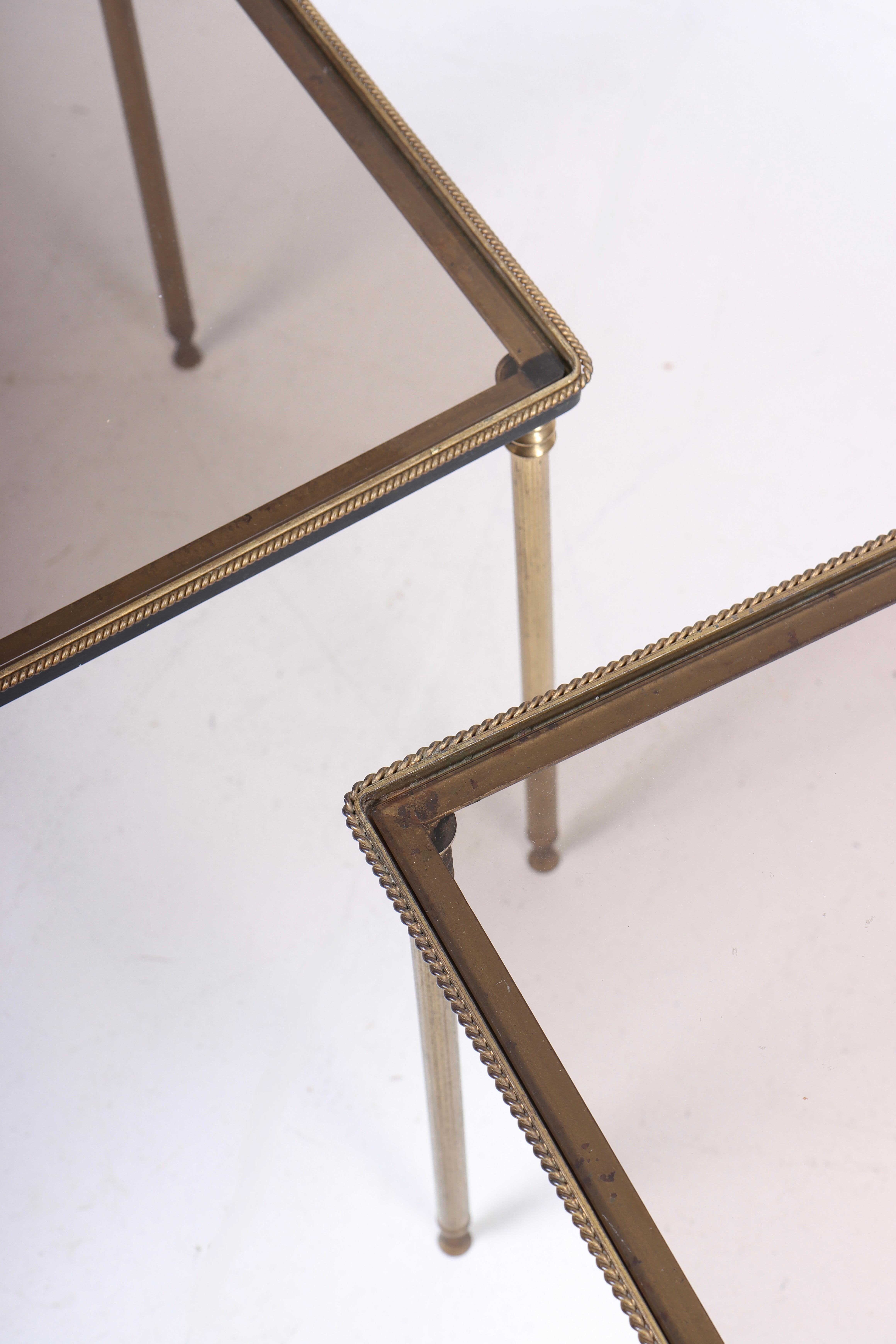 Scandinavian Modern Pair of Mid-Century Side Tables in Brass and Glass, 1950s