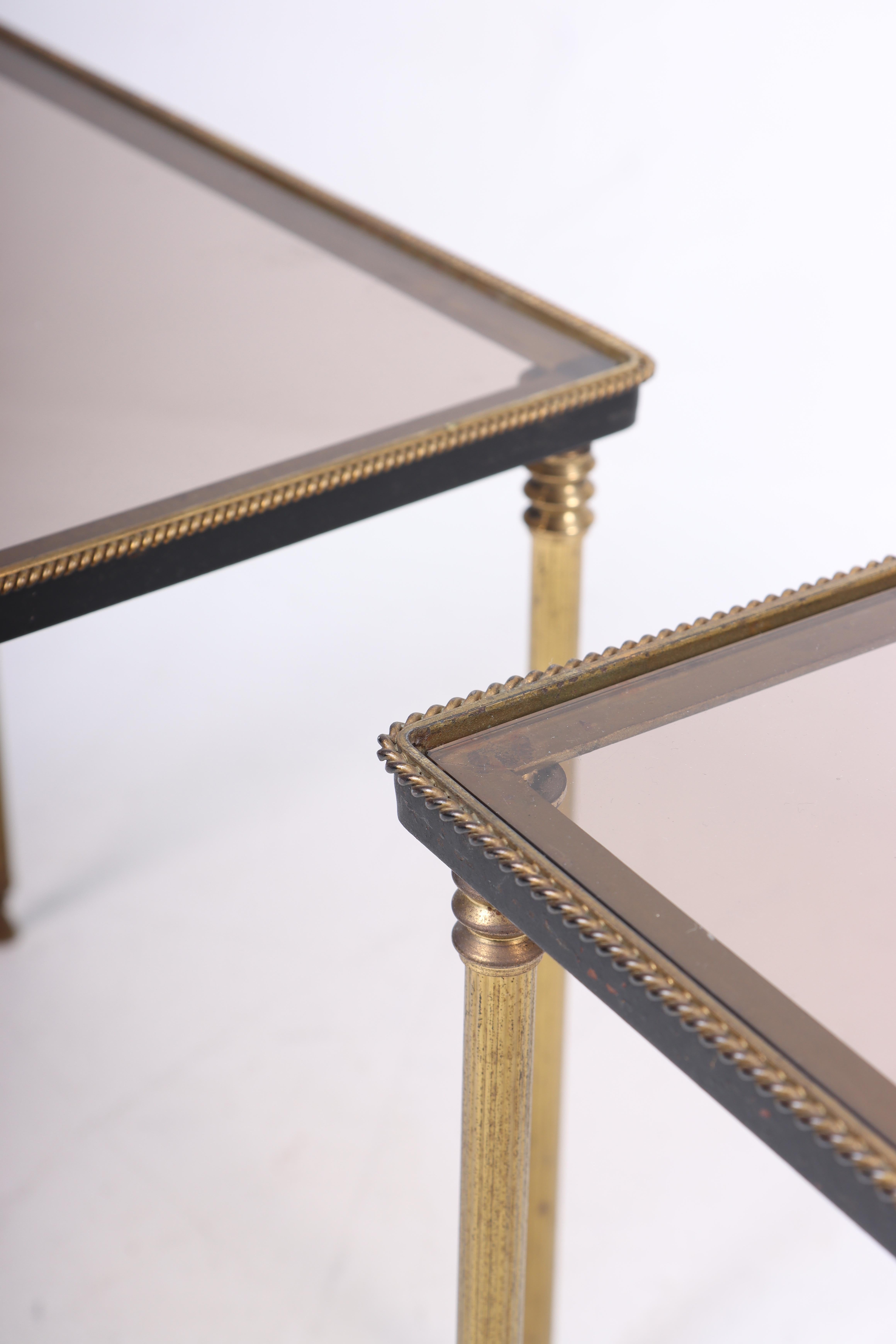 Danish Pair of Mid-Century Side Tables in Brass and Glass, 1950s