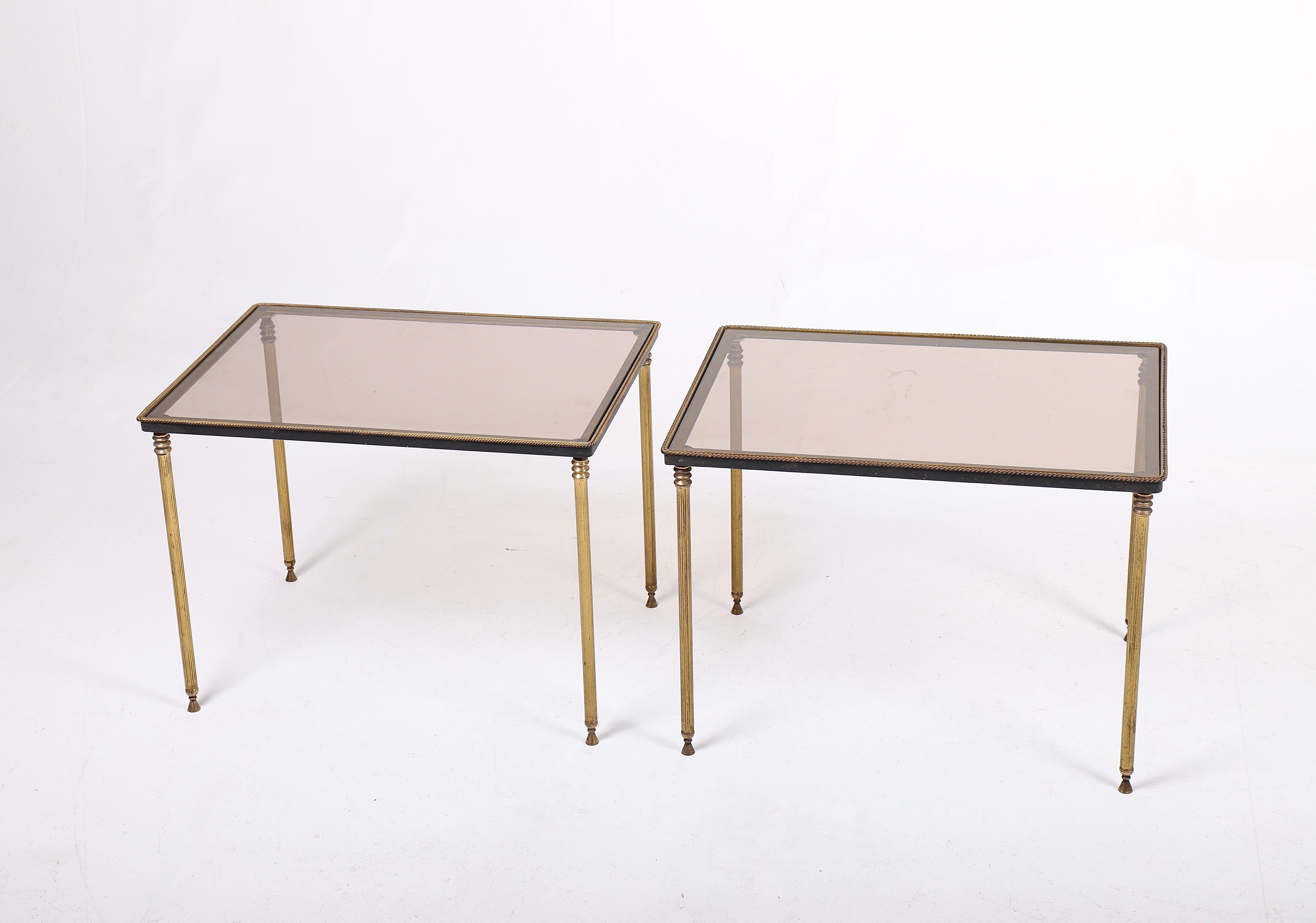 Pair of Mid-Century Side Tables in Brass and Glass, 1950s In Good Condition In Lejre, DK