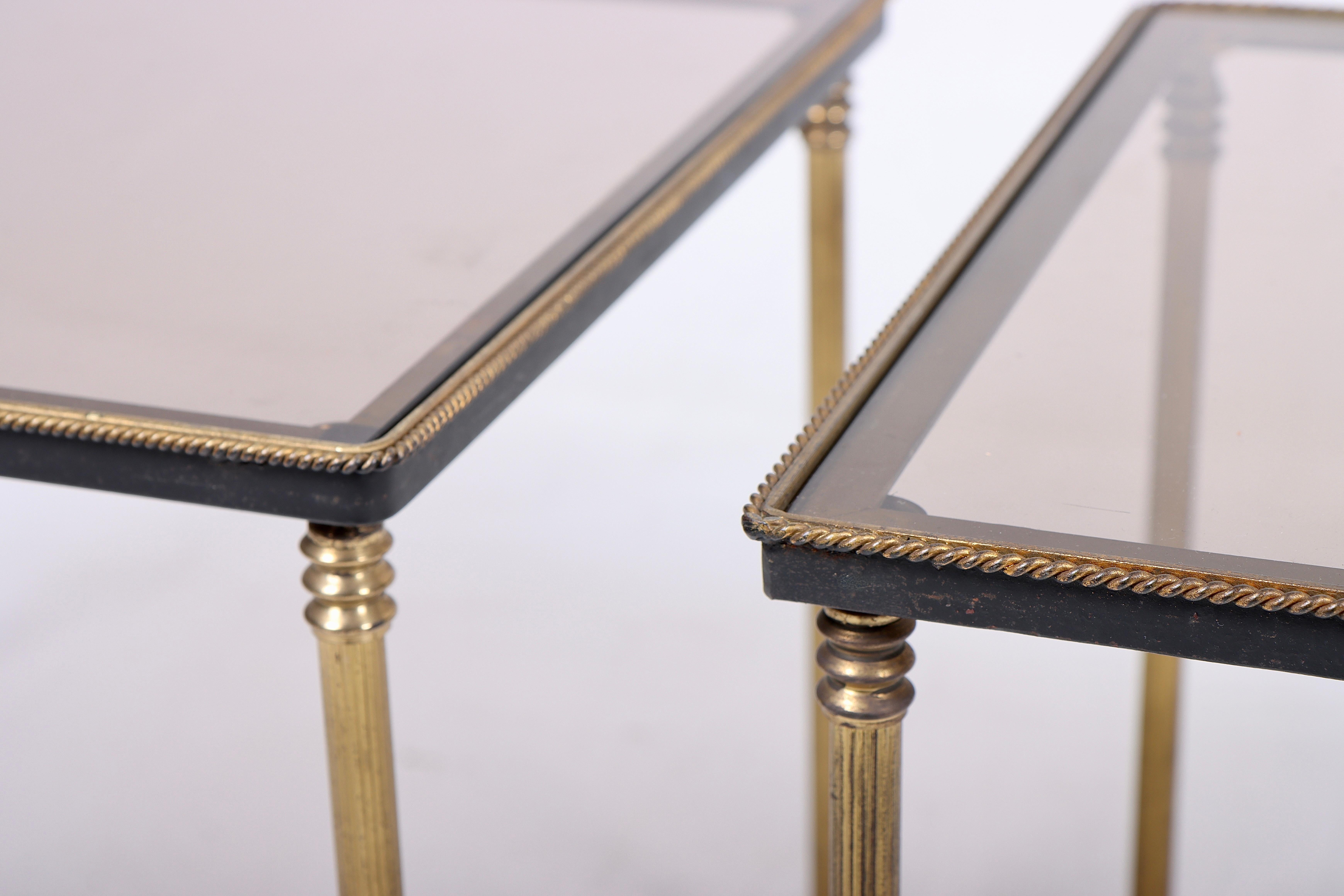 Mid-20th Century Pair of Mid-Century Side Tables in Brass and Glass, 1950s