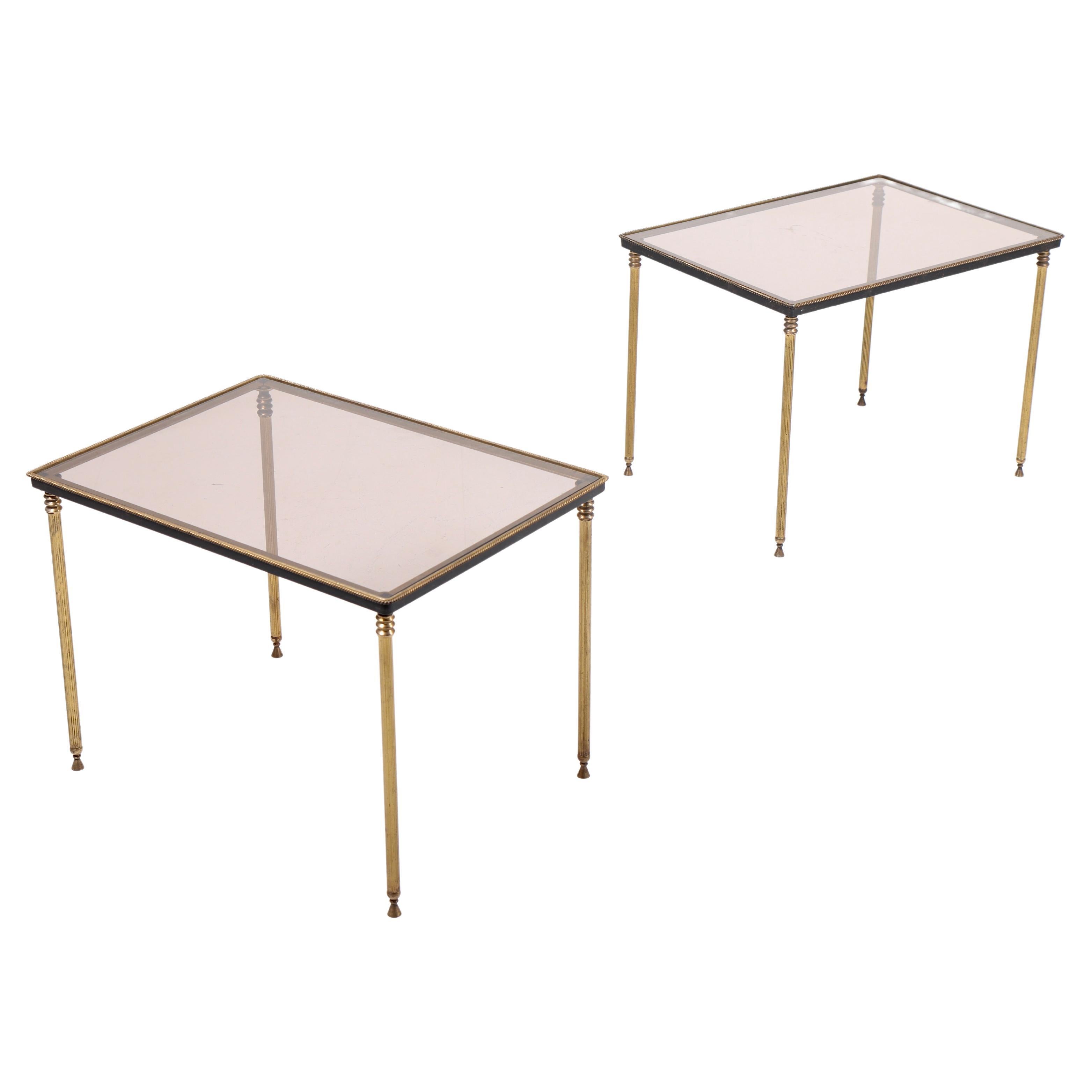 Pair of Mid-Century Side Tables in Brass and Glass, 1950s