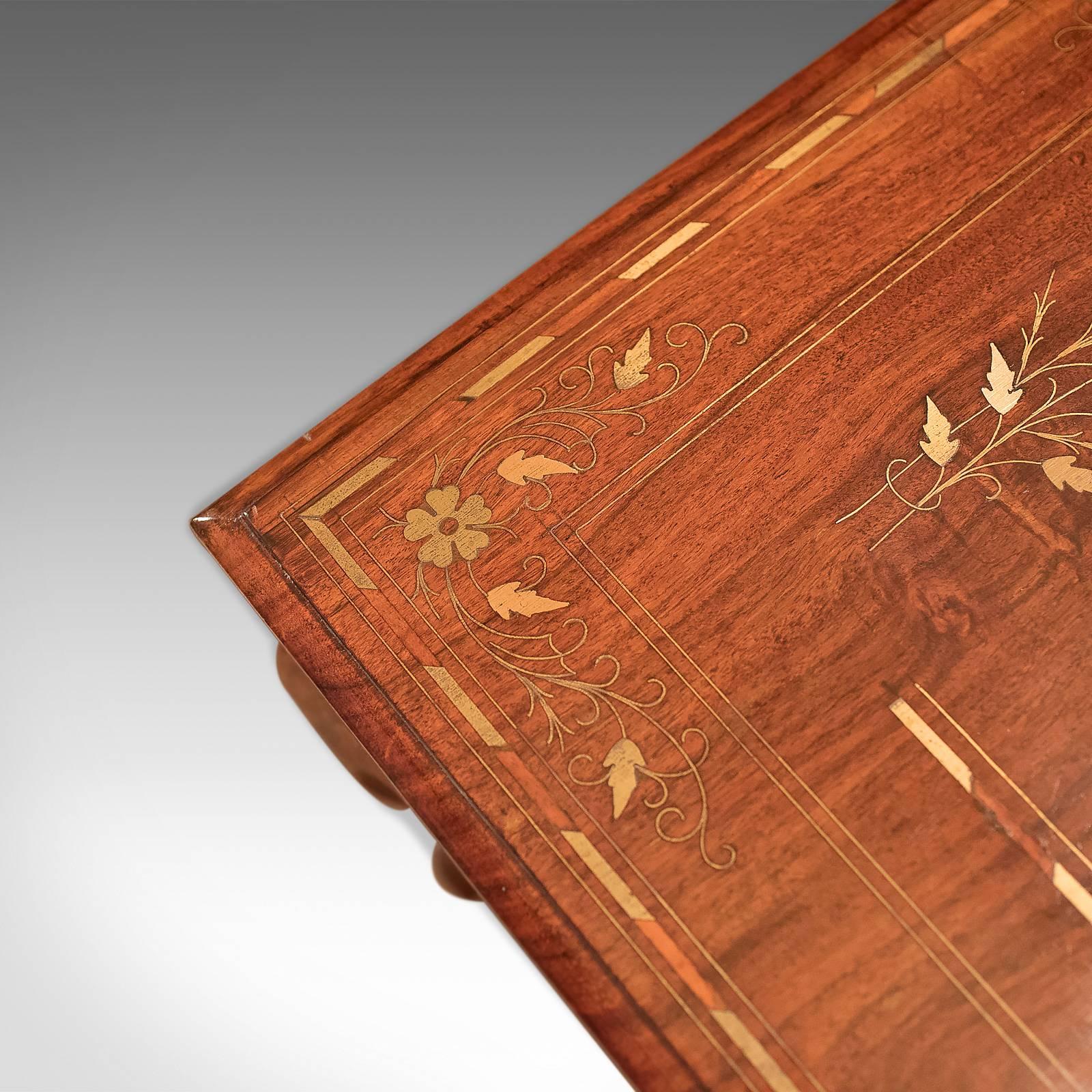 British Pair of Midcentury Side Tables, Inlaid Asian Walnut