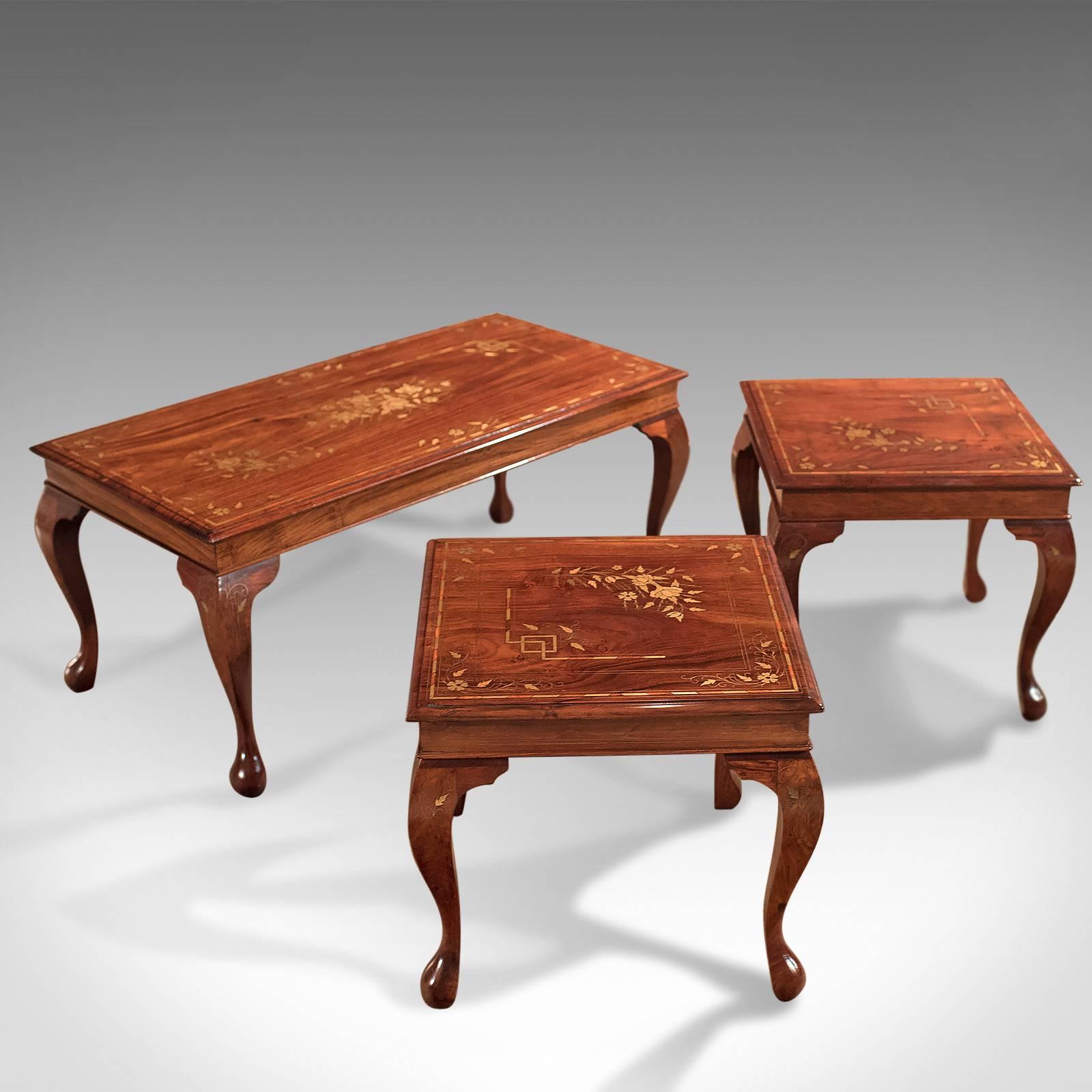 Pair of Midcentury Side Tables, Inlaid Asian Walnut 2