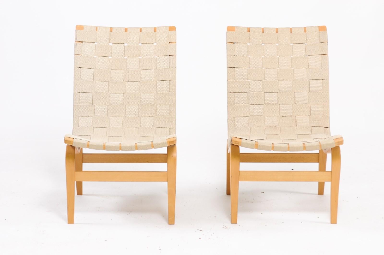 Pair of Midcentury Signed Bruno Mathsson for DUX Armless Eva Chairs 3