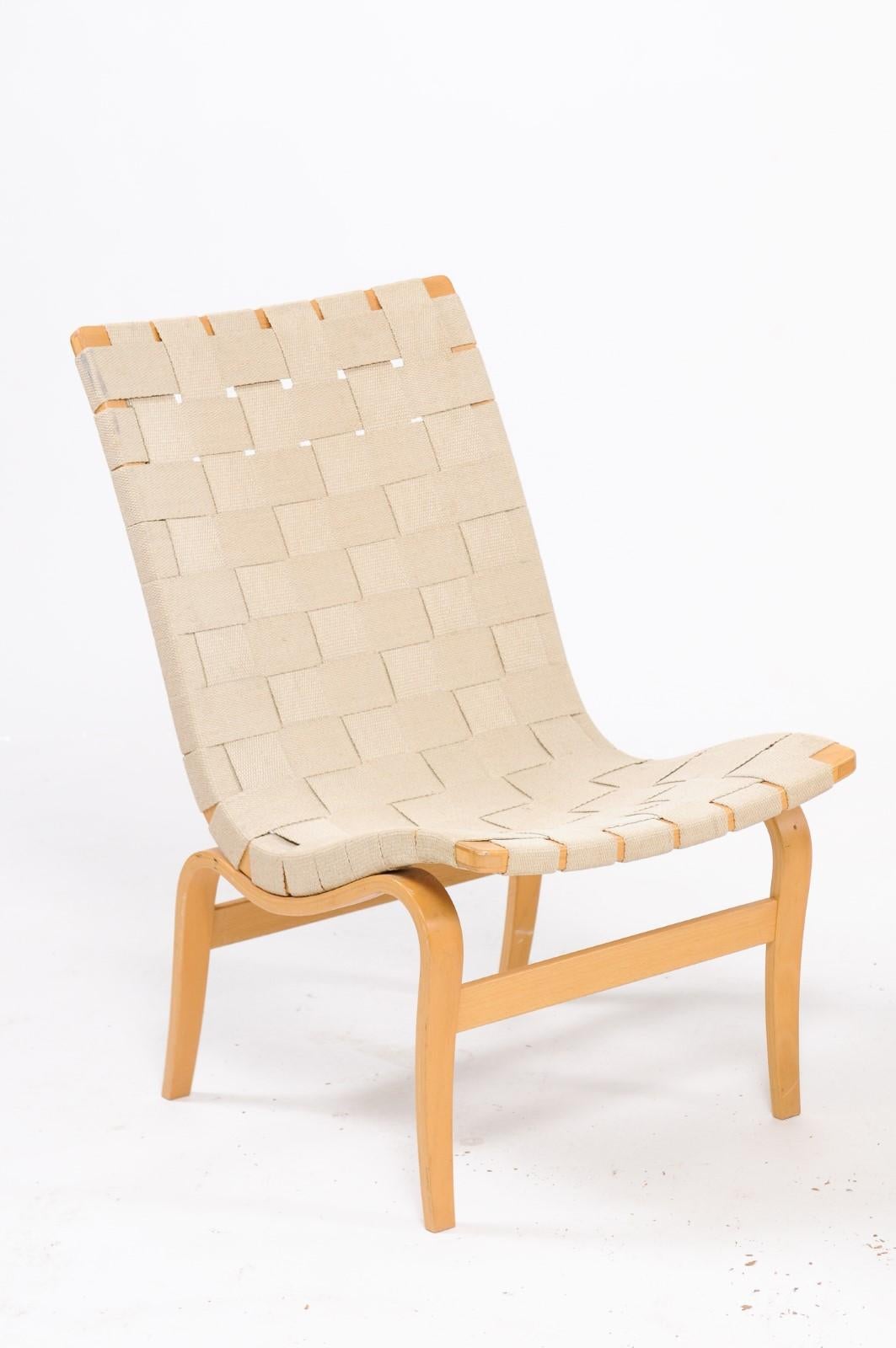 Scandinavian Modern Pair of Midcentury Signed Bruno Mathsson for DUX Armless Eva Chairs
