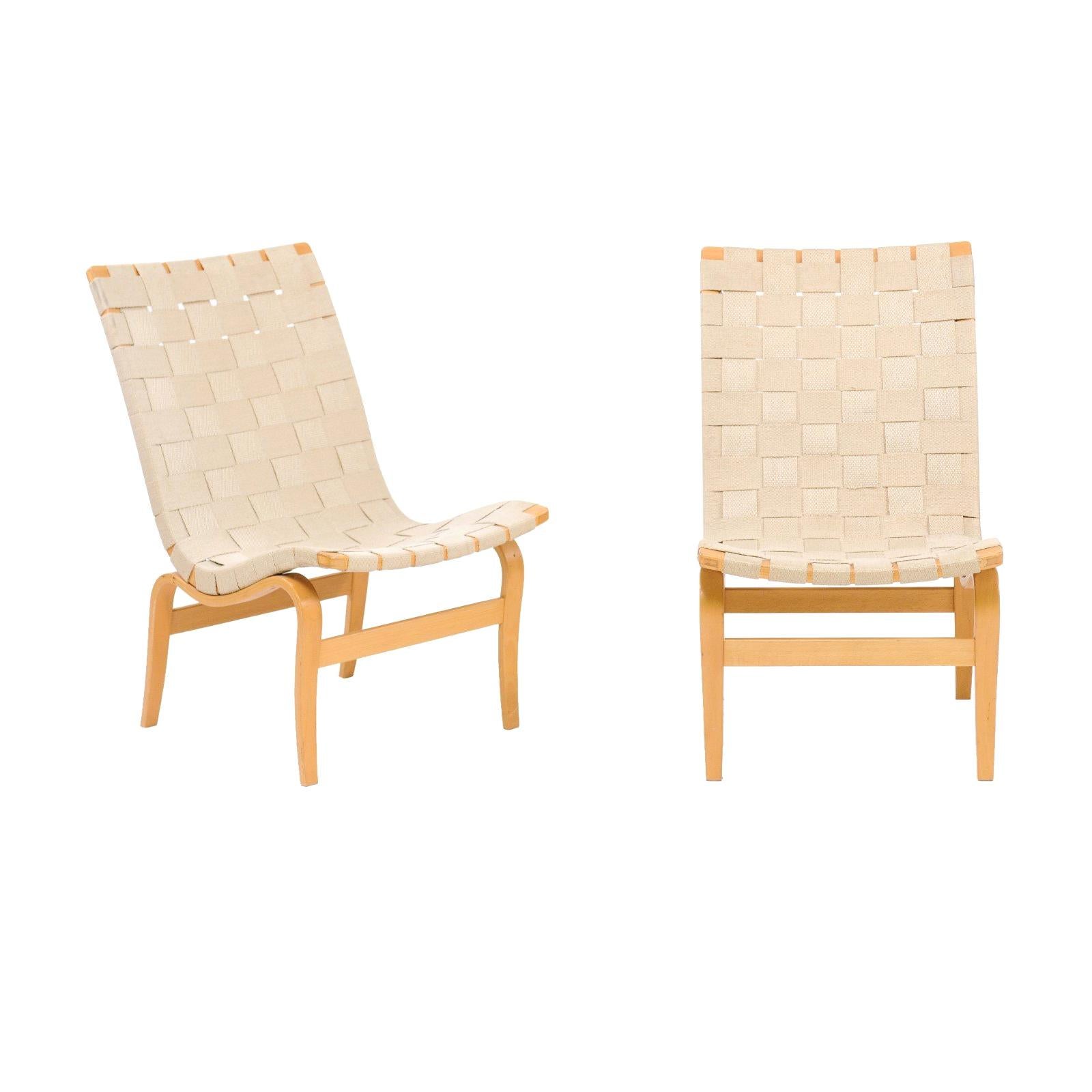 Pair of Midcentury Signed Bruno Mathsson for DUX Armless Eva Chairs