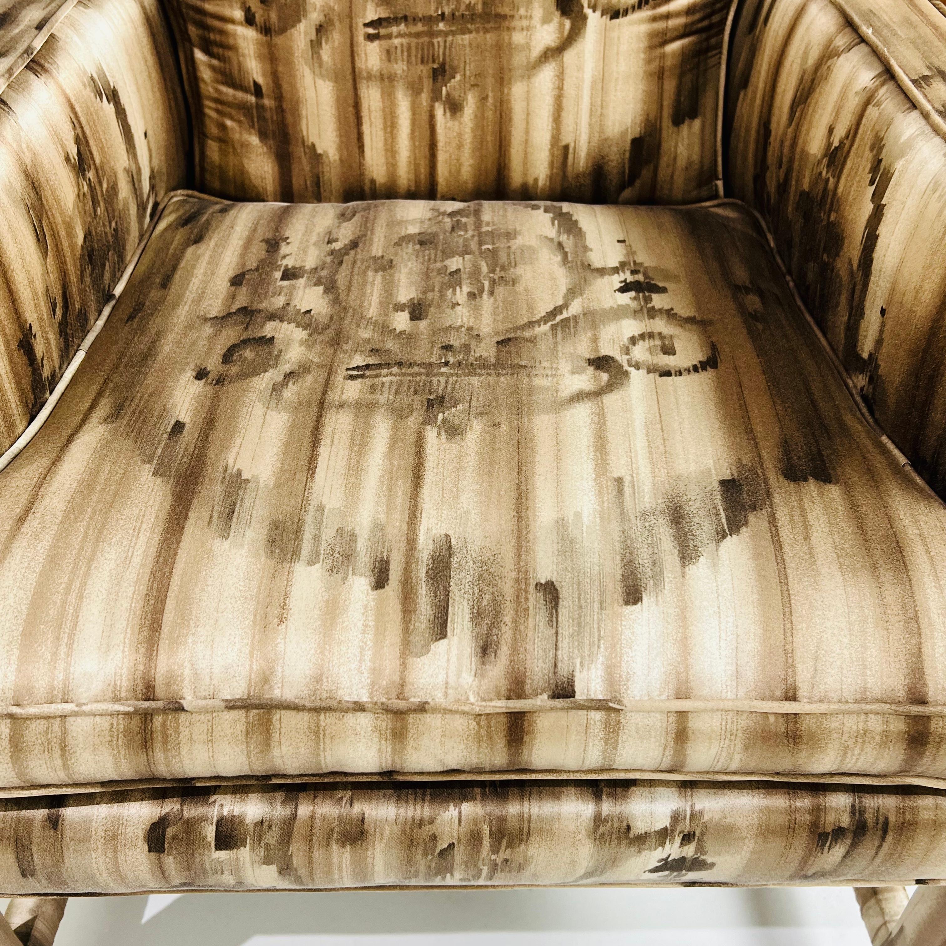 Pair of Mid Century Silk Upholstered Parsons Armchairs 9