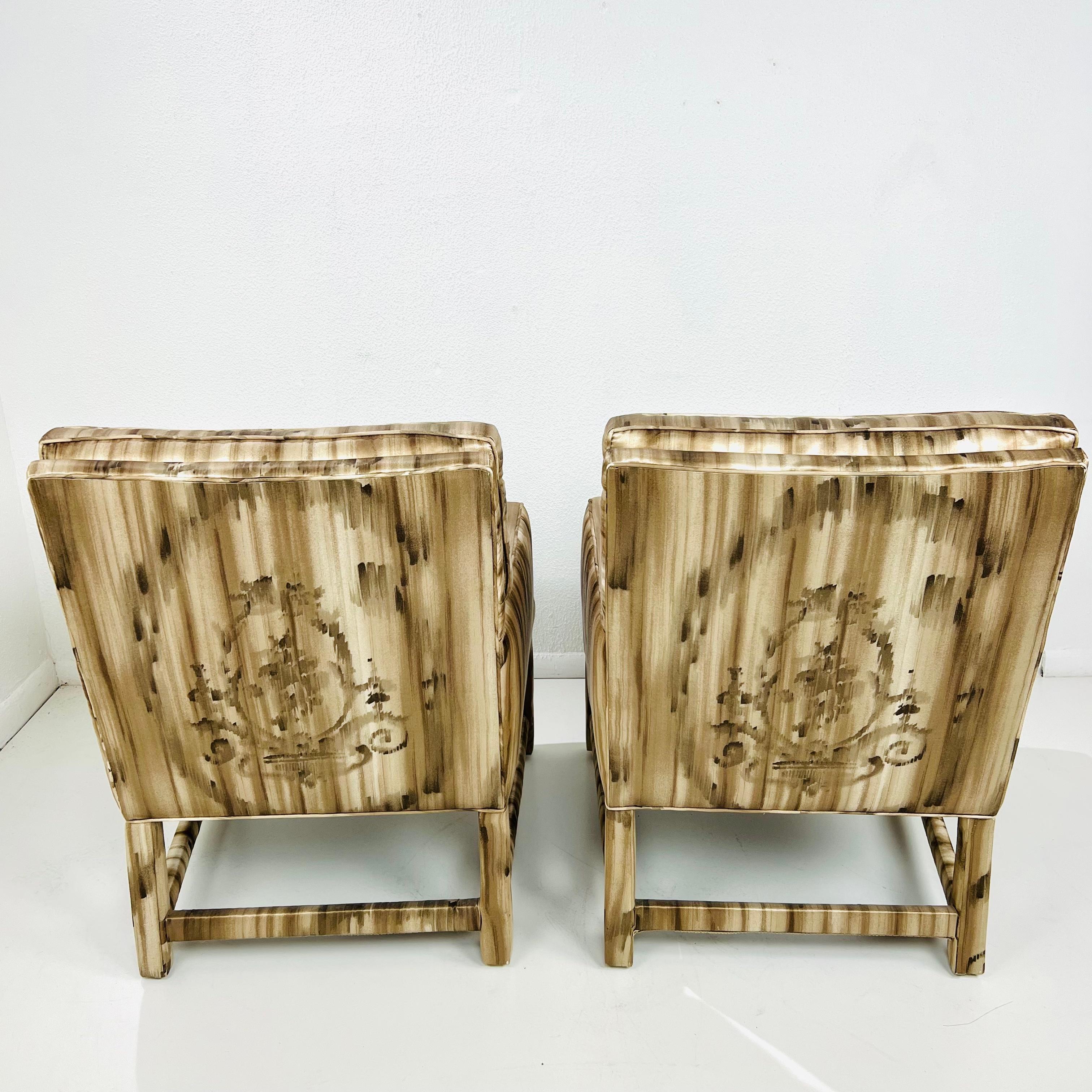 Pair of Mid Century Silk Upholstered Parsons Armchairs 14