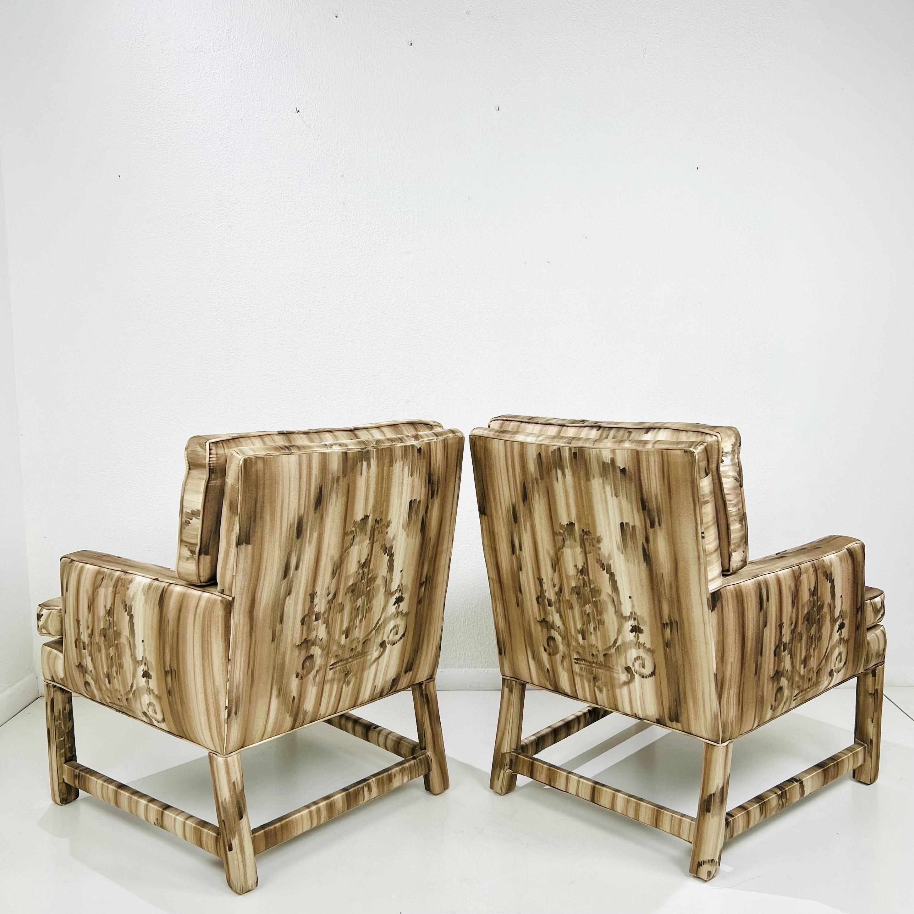 Pair of Mid Century Silk Upholstered Parsons Armchairs 2