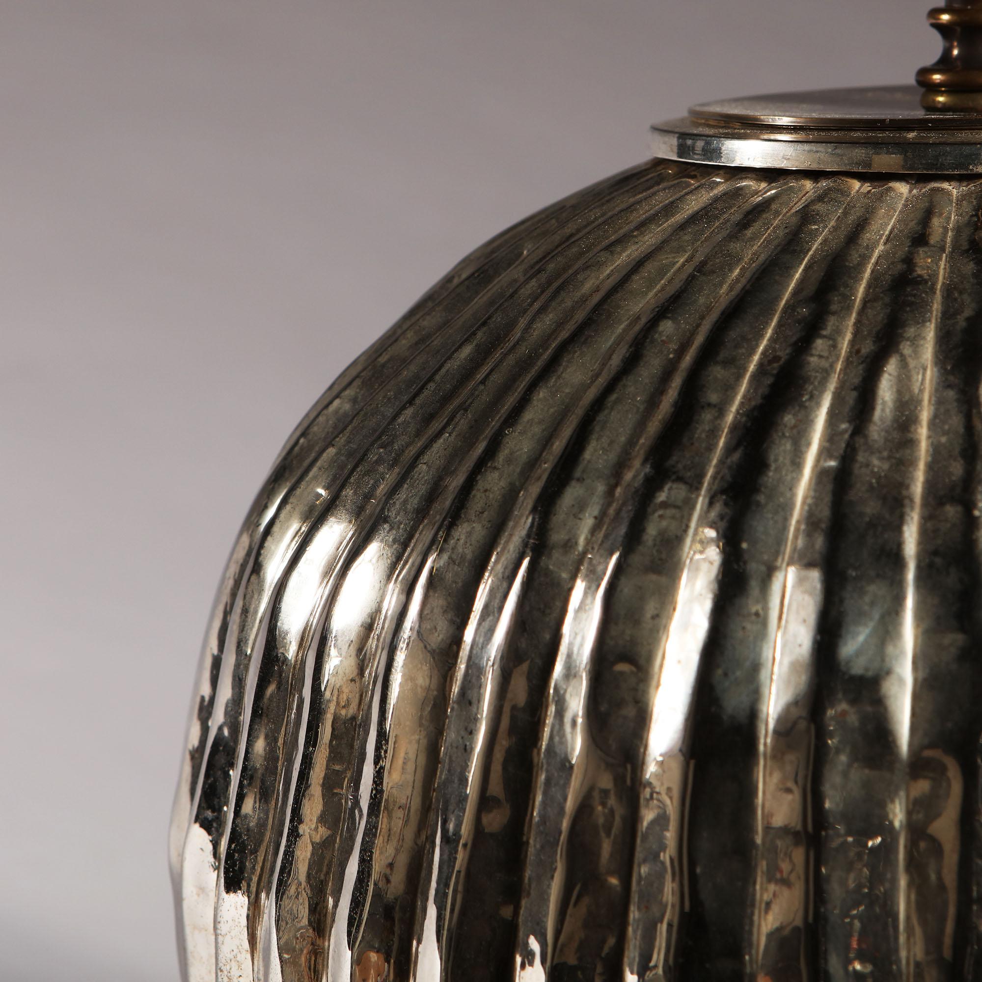 French Pair of Mid-Century Silver Gadrooned Table Lamps of Spherical Form For Sale