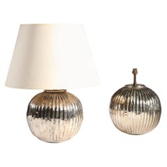 Pair of Mid-Century Silver Gadrooned Table Lamps of Spherical Form