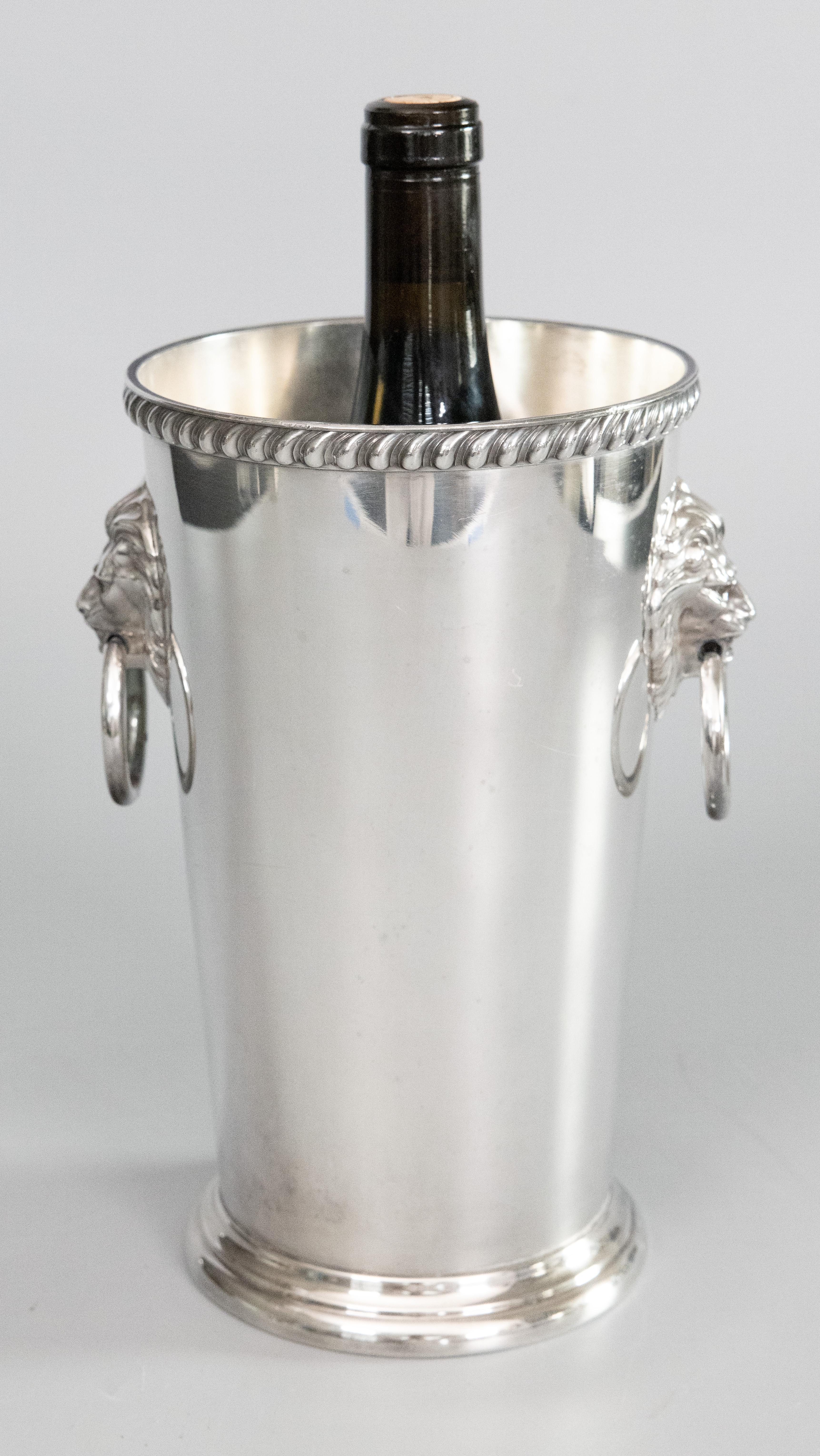 Pair of Mid-Century Silver Plate Lion Heads Champagne Buckets Wine Coolers 5