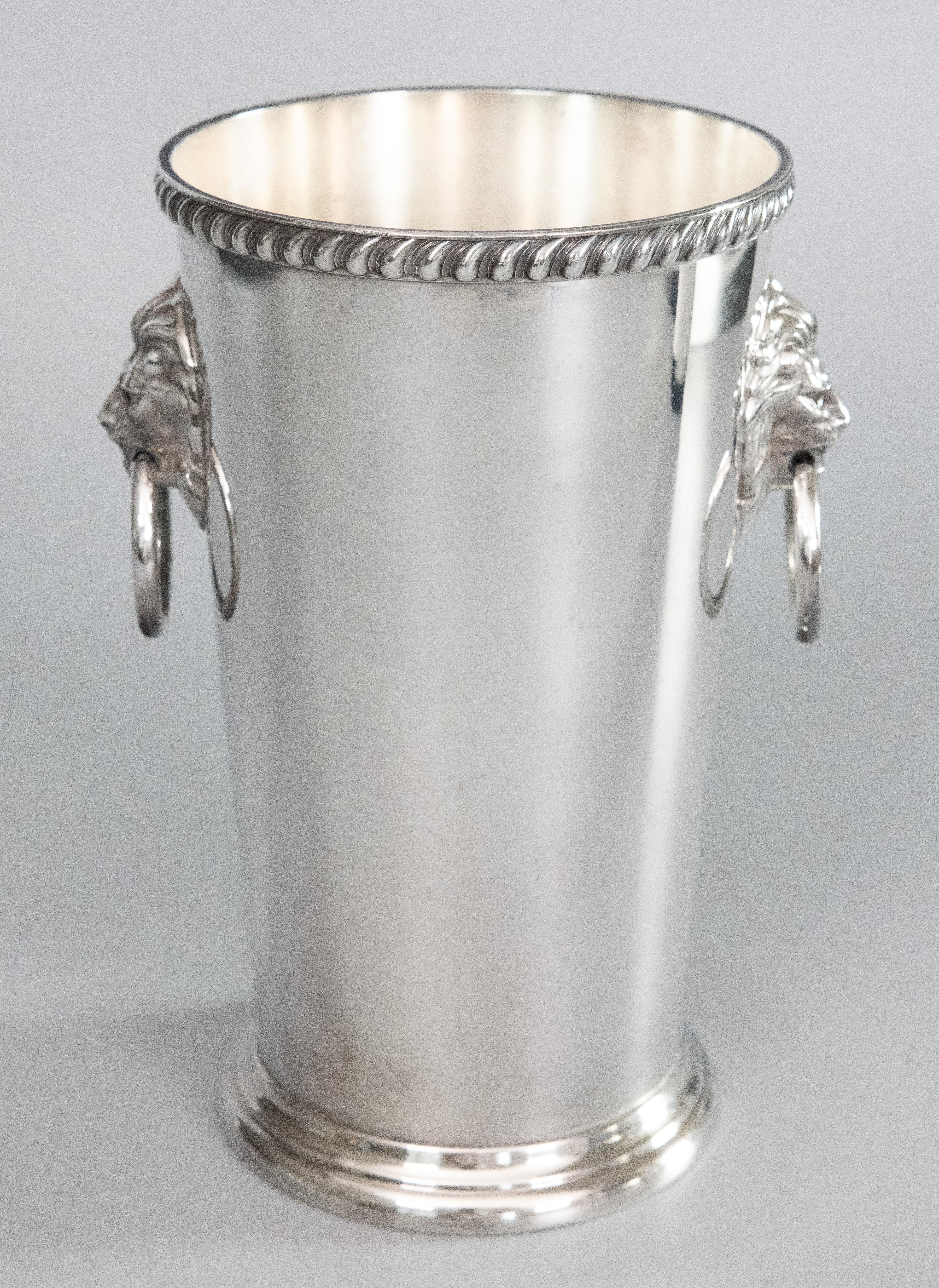 Pair of Mid-Century Silver Plate Lion Heads Champagne Buckets Wine Coolers 1