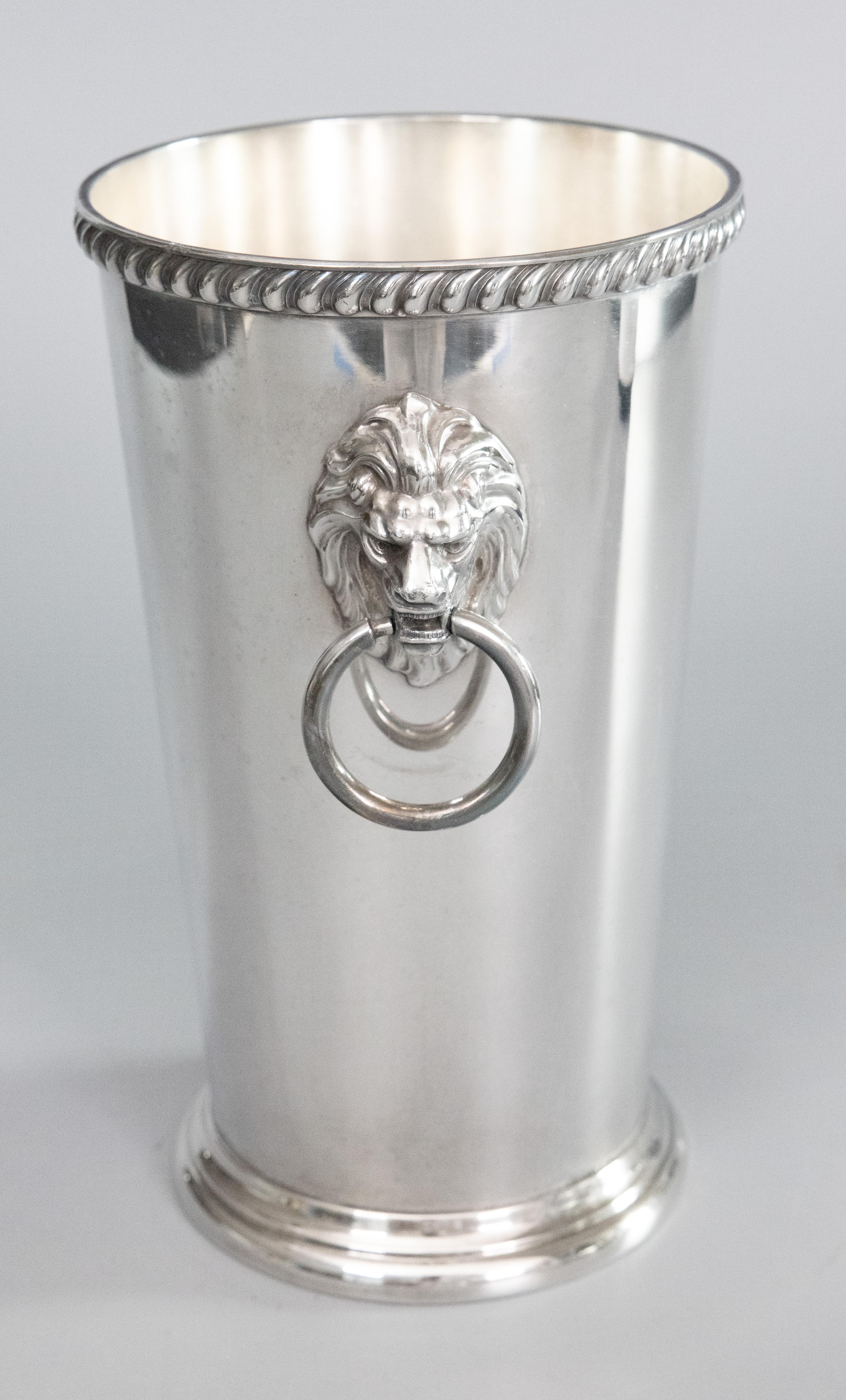 Pair of Mid-Century Silver Plate Lion Heads Champagne Buckets Wine Coolers 2