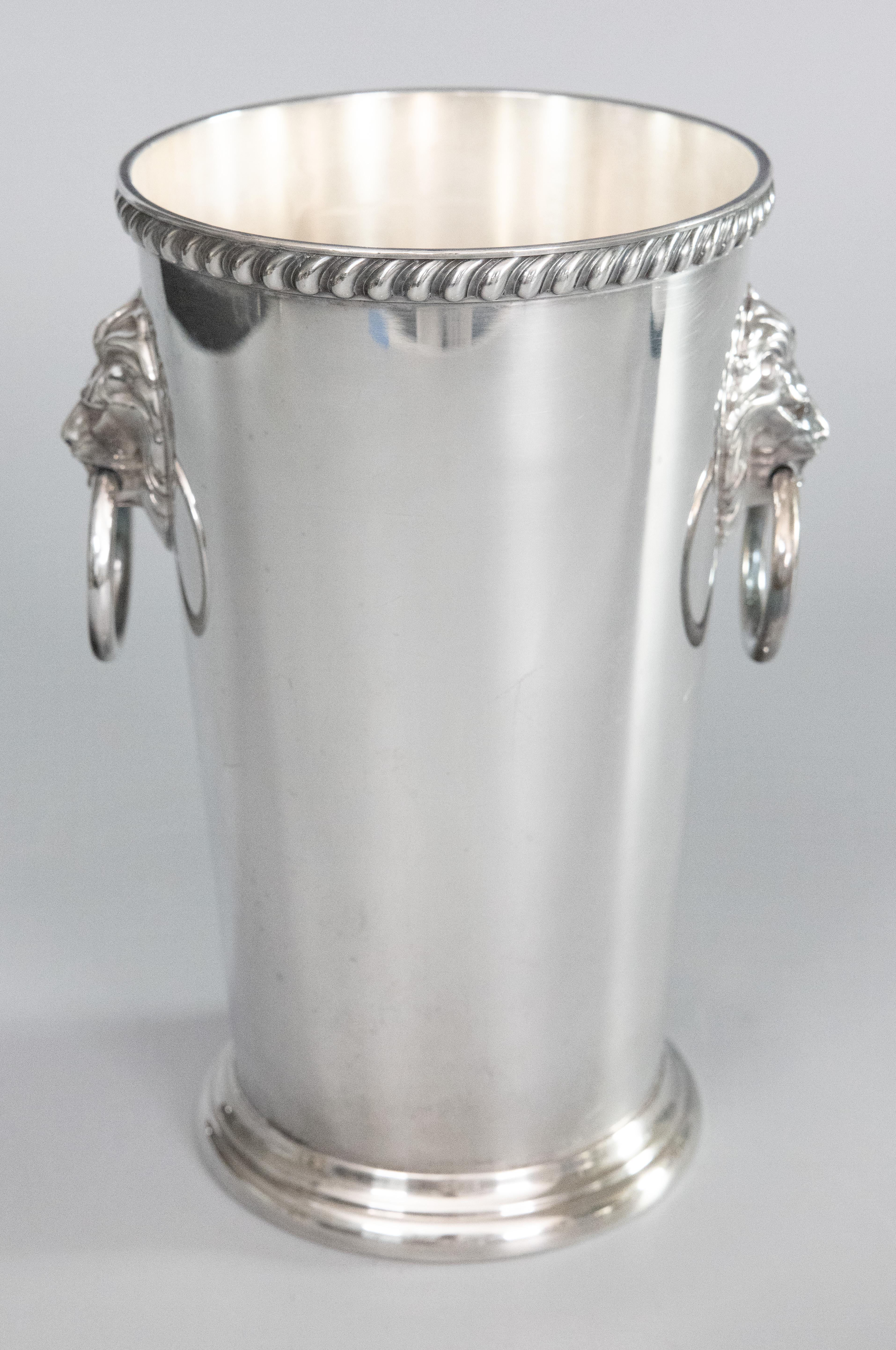 Pair of Mid-Century Silver Plate Lion Heads Champagne Buckets Wine Coolers 3