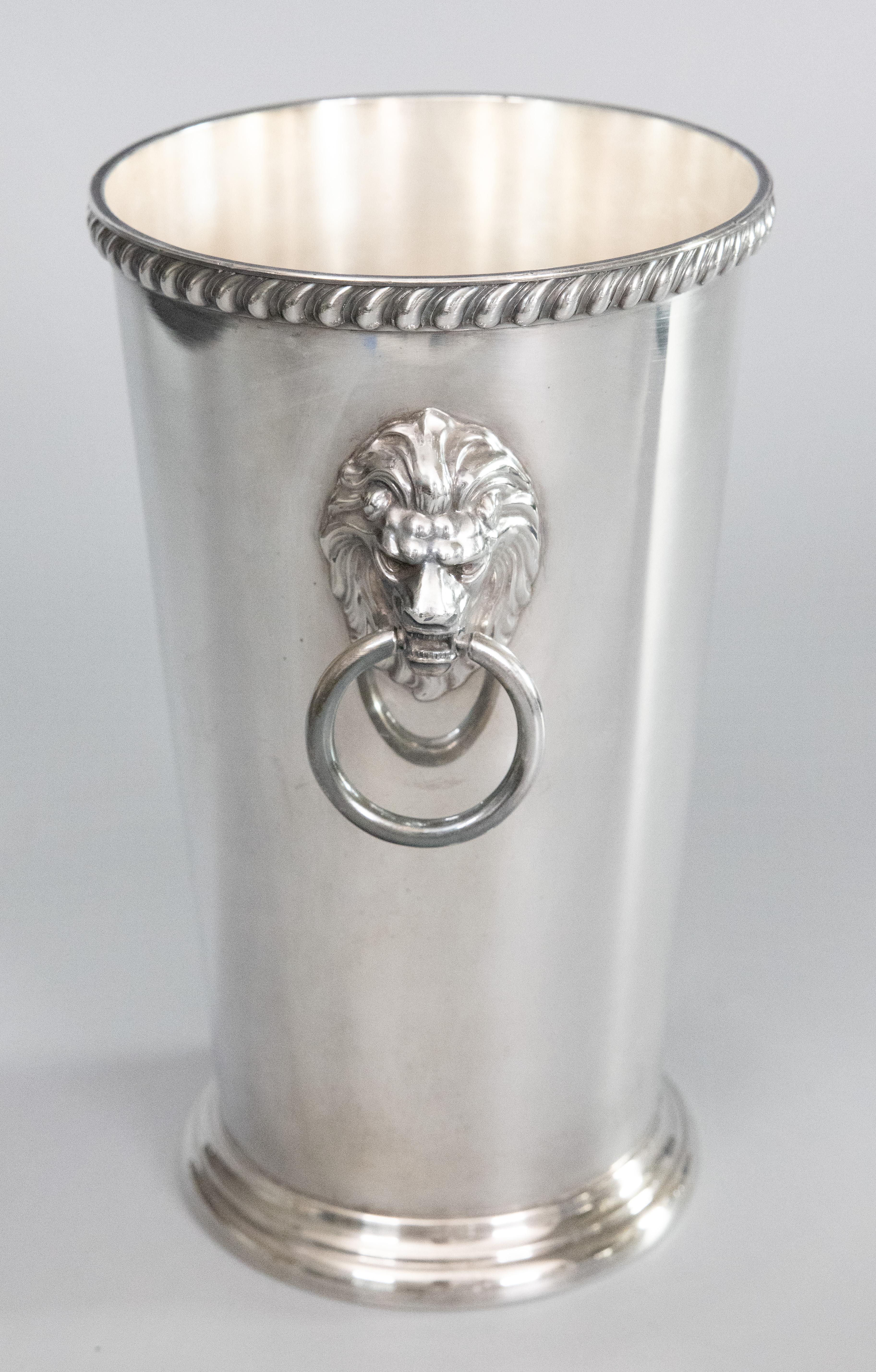 Pair of Mid-Century Silver Plate Lion Heads Champagne Buckets Wine Coolers 4