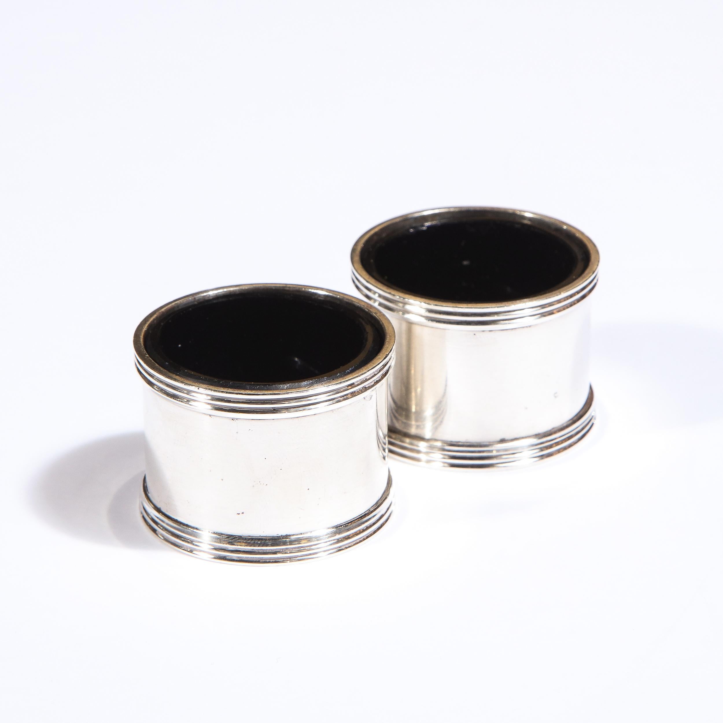 Mid-Century Modern Pair of Mid Century Silver Plated Cylindrical Salt Cellars by Tiffany & Co.