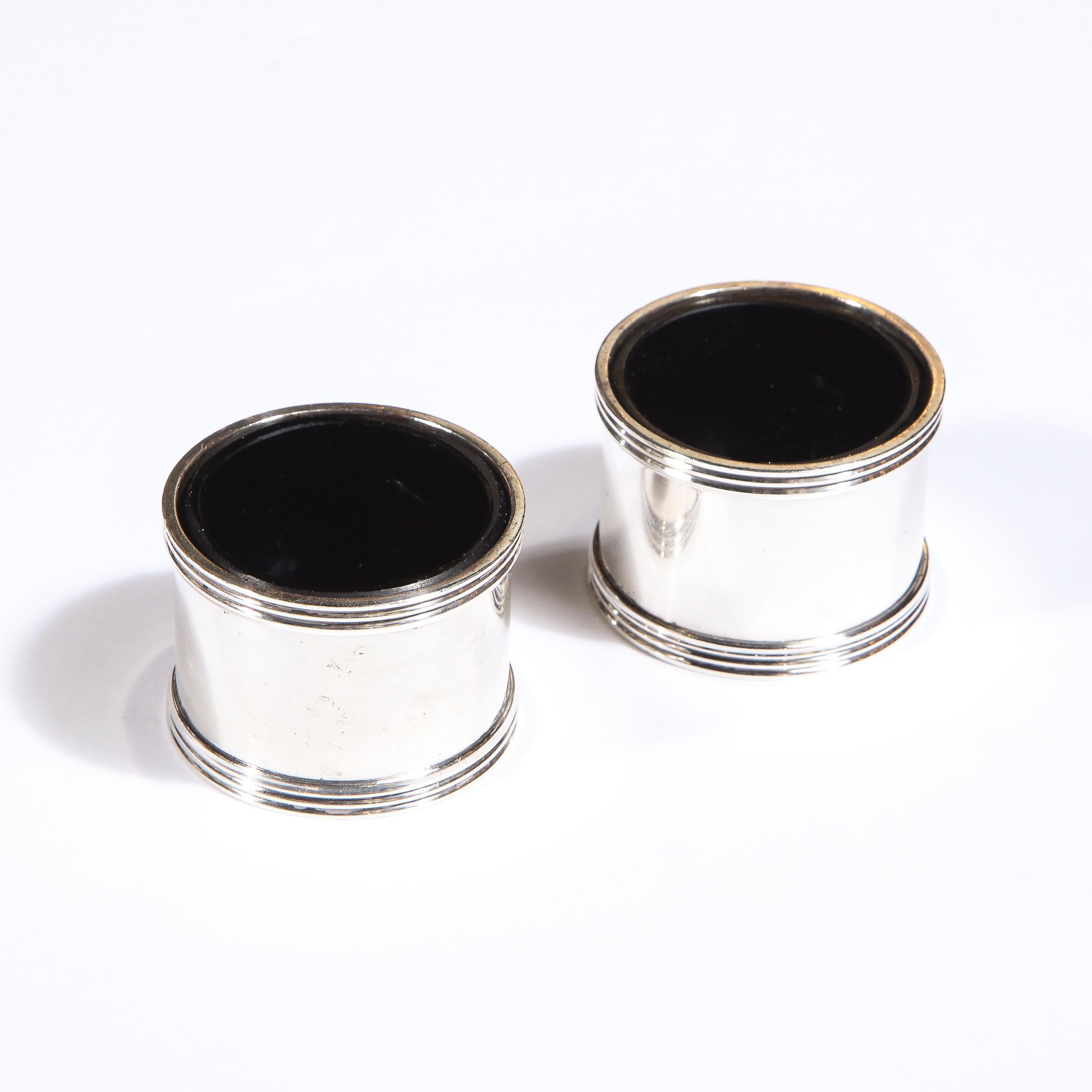 Mid-20th Century Pair of Mid Century Silver Plated Cylindrical Salt Cellars by Tiffany & Co.