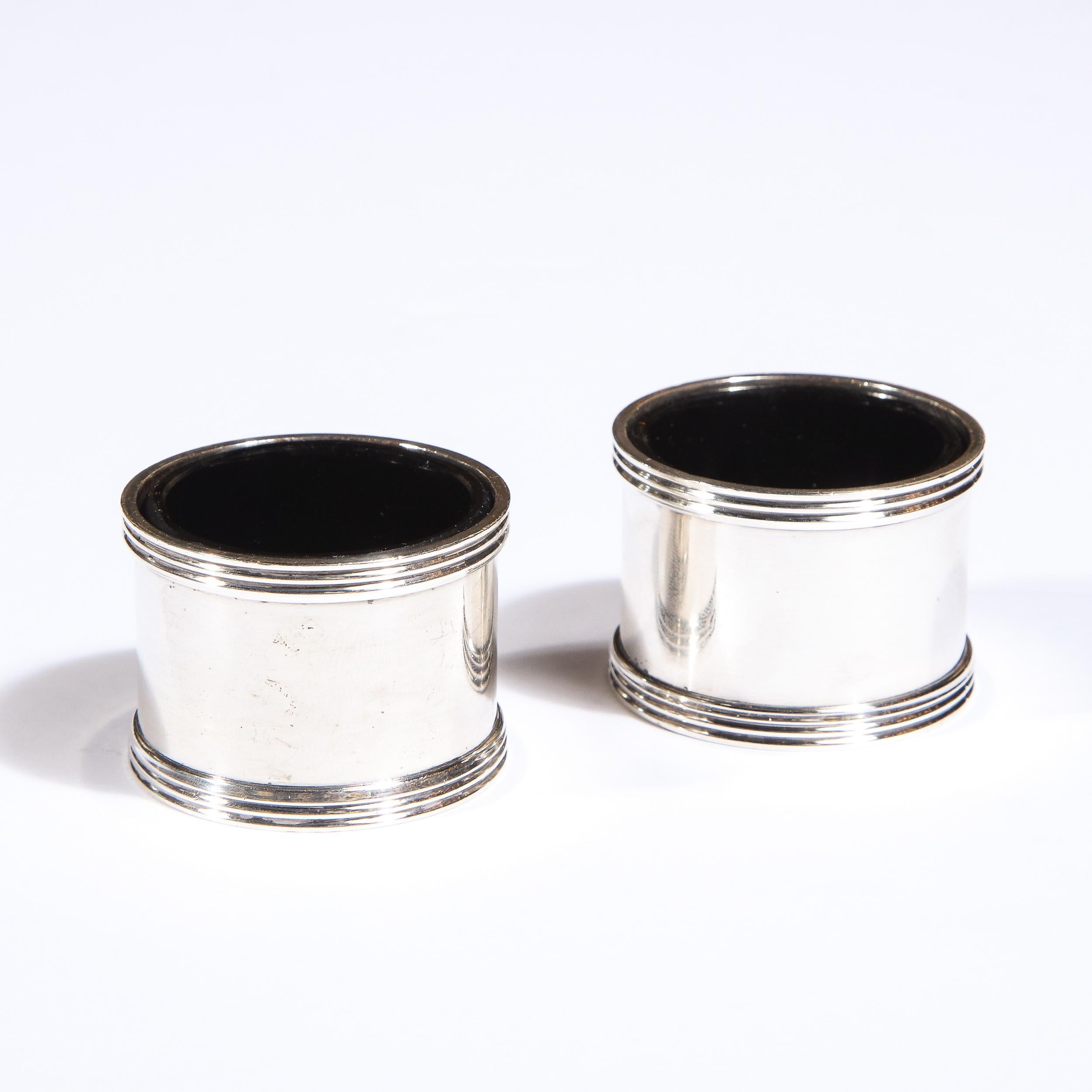 Pair of Mid Century Silver Plated Cylindrical Salt Cellars by Tiffany & Co. 1