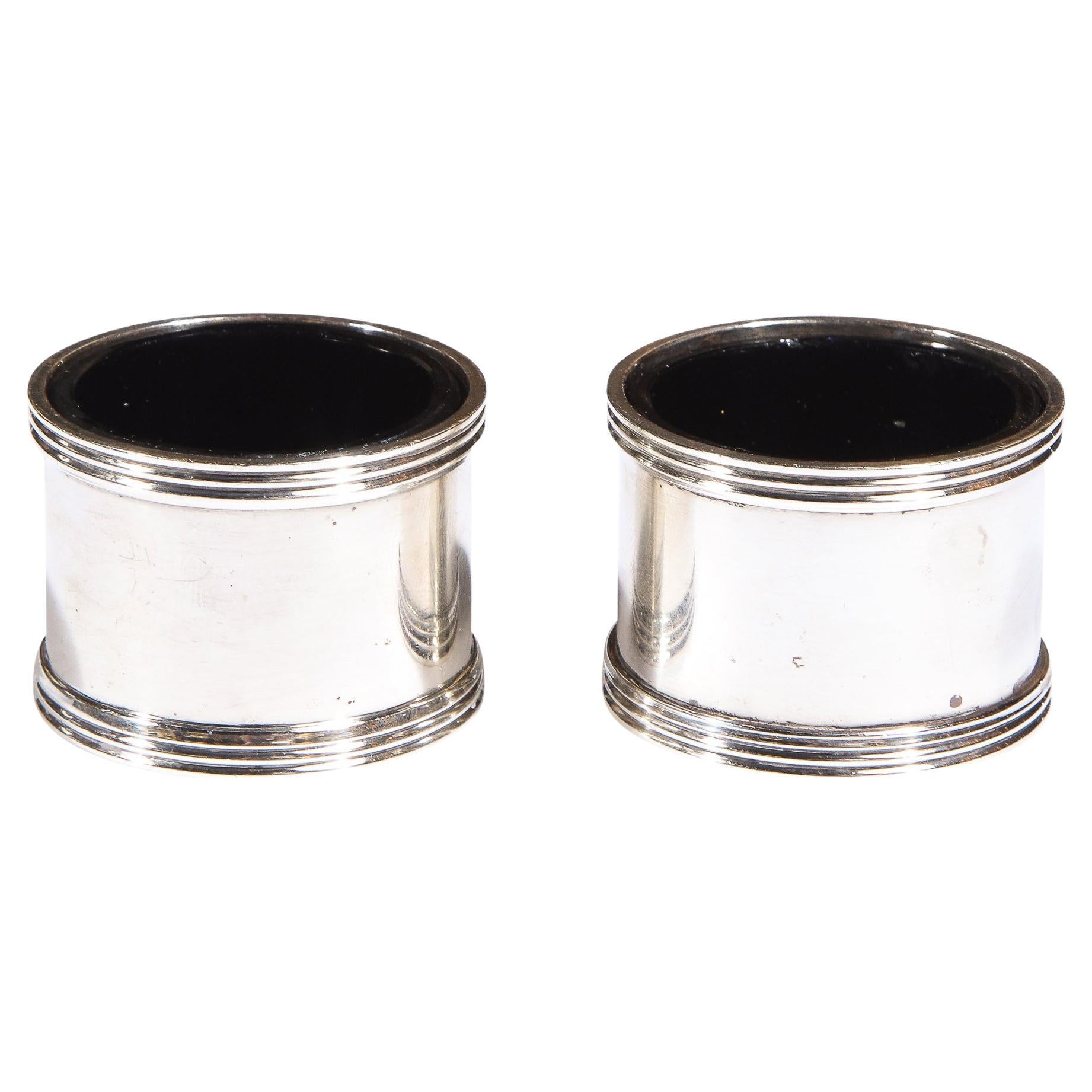 Pair of Mid Century Silver Plated Cylindrical Salt Cellars by Tiffany & Co.