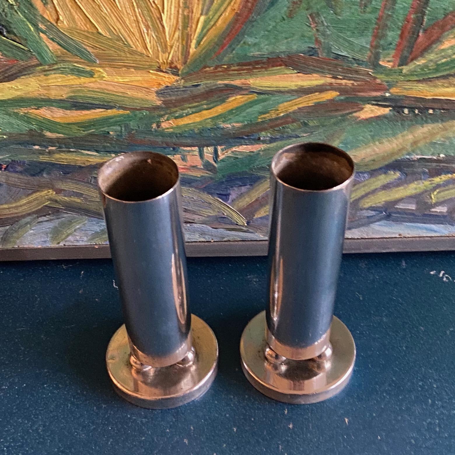 Mid-Century Modern Pair of Arthur Krupp silvered 1950s geometric soliflore vases Attr. to Gio Ponti For Sale