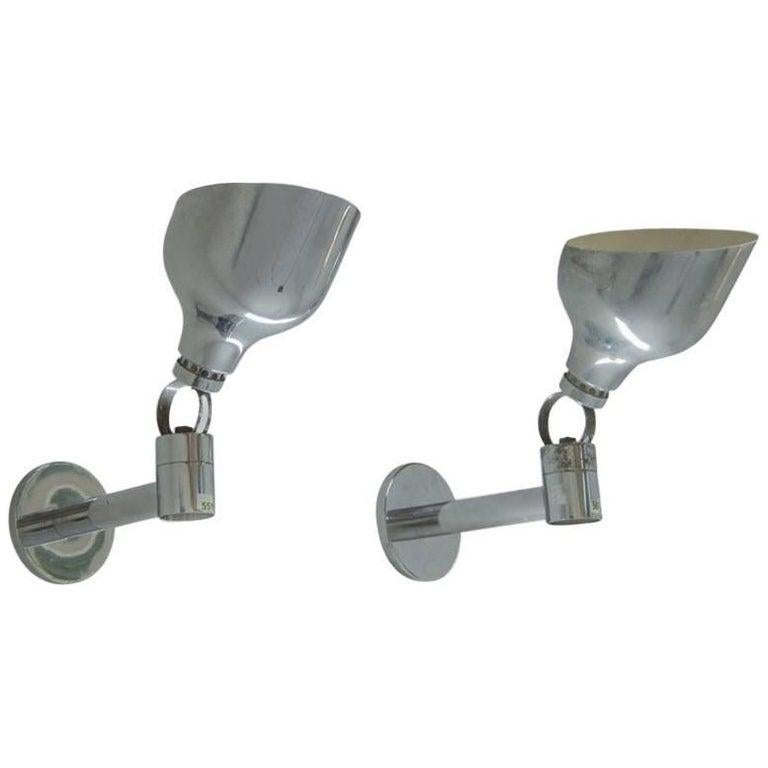 Italian Pair of Mid-Century Silver Steel Chrome Sconces Series AM/AS by Franco Albini 