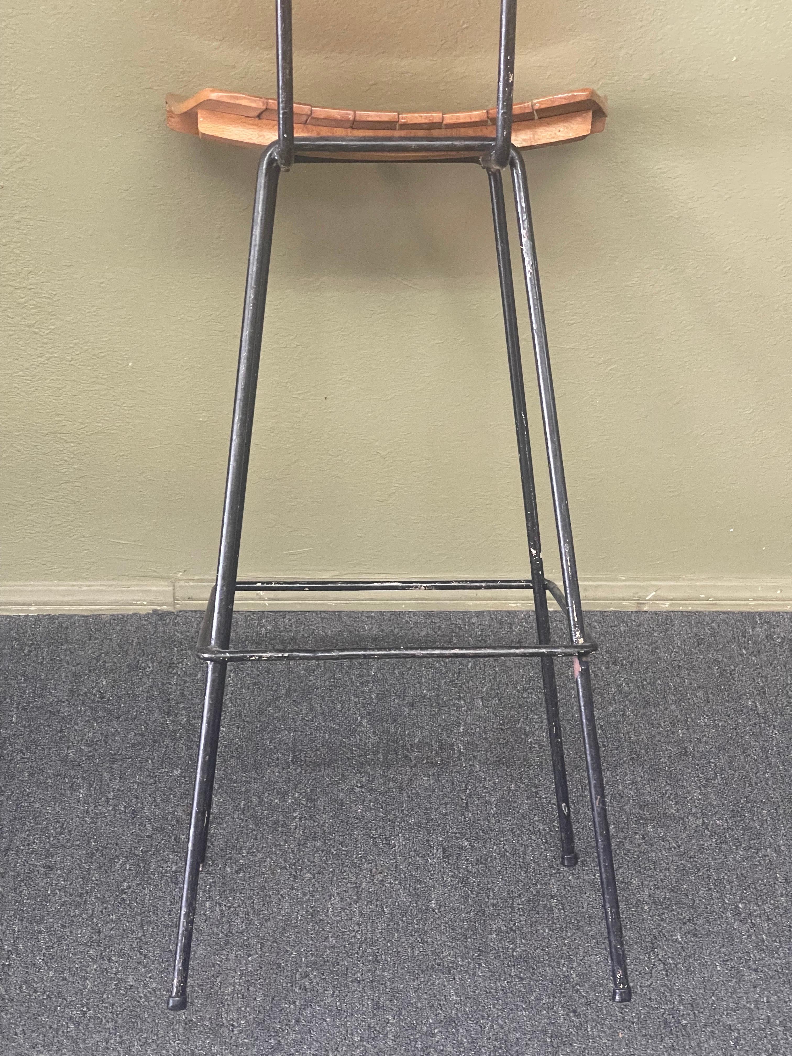 Pair of Mid-Century Slat Bar Stools in the Style of Arthur Umanoff For Sale 2