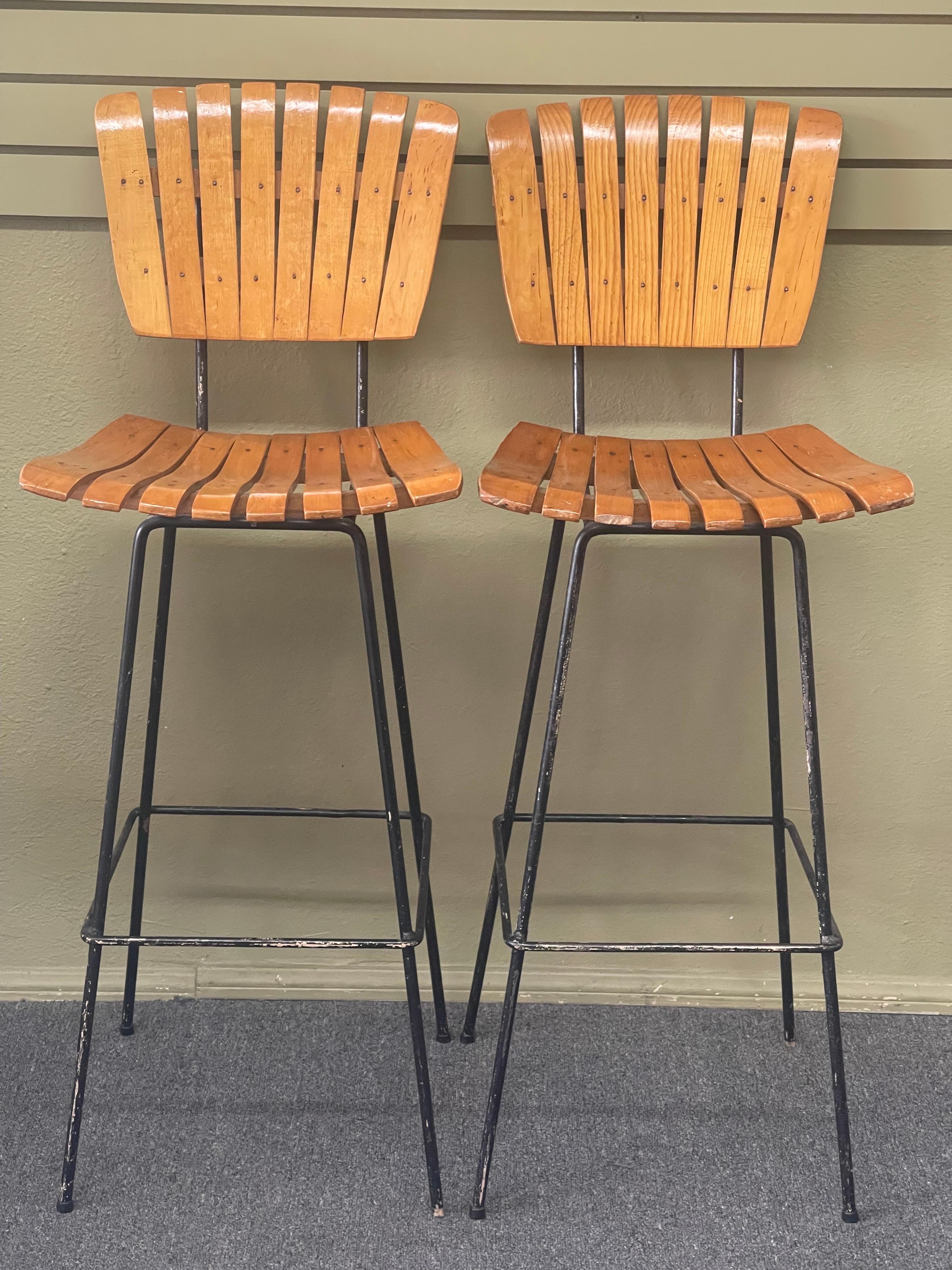vintage wood slat bar stools