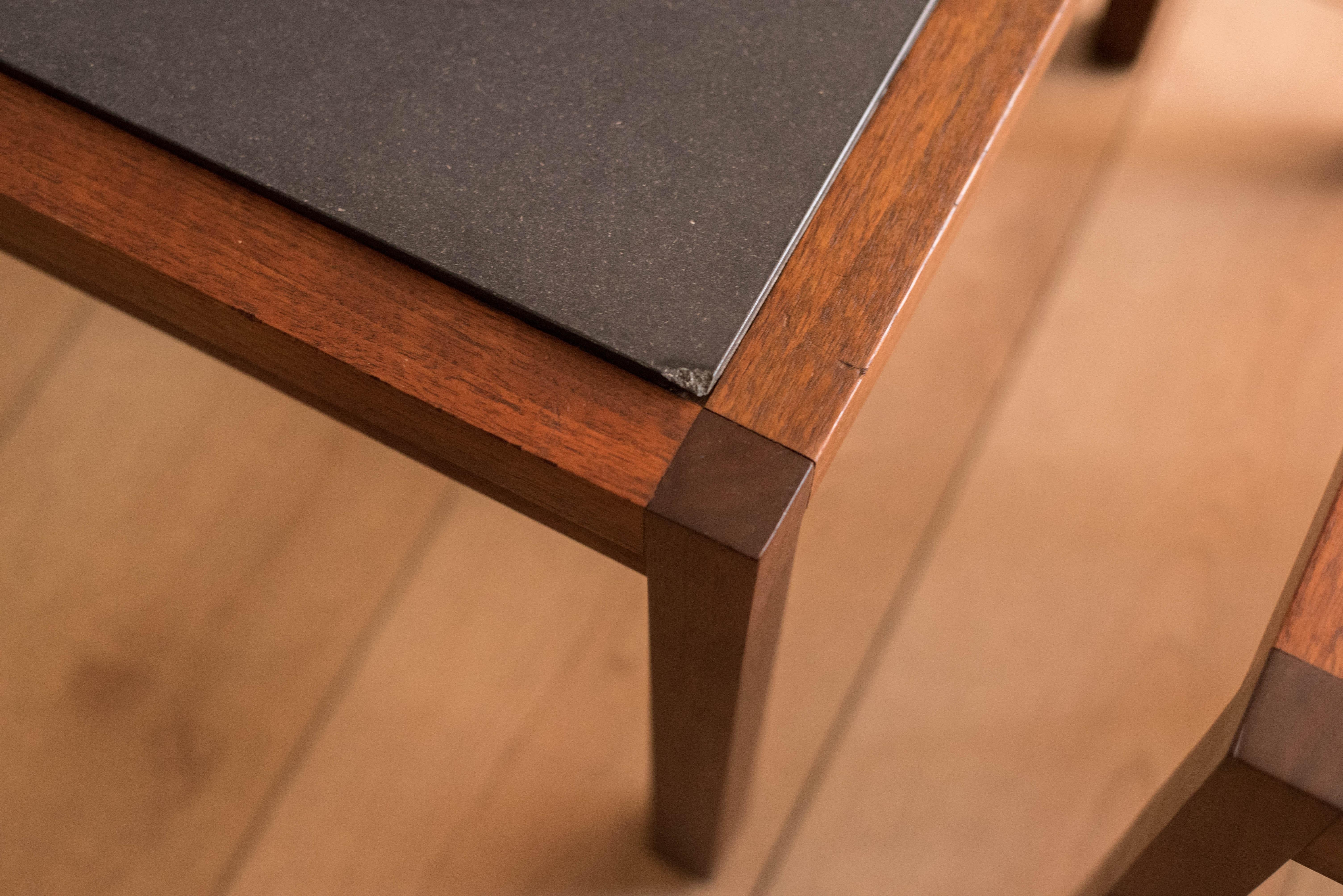 Pair of Mid Century Slate and Walnut End Tables by Jack Cartwright for Founders 4