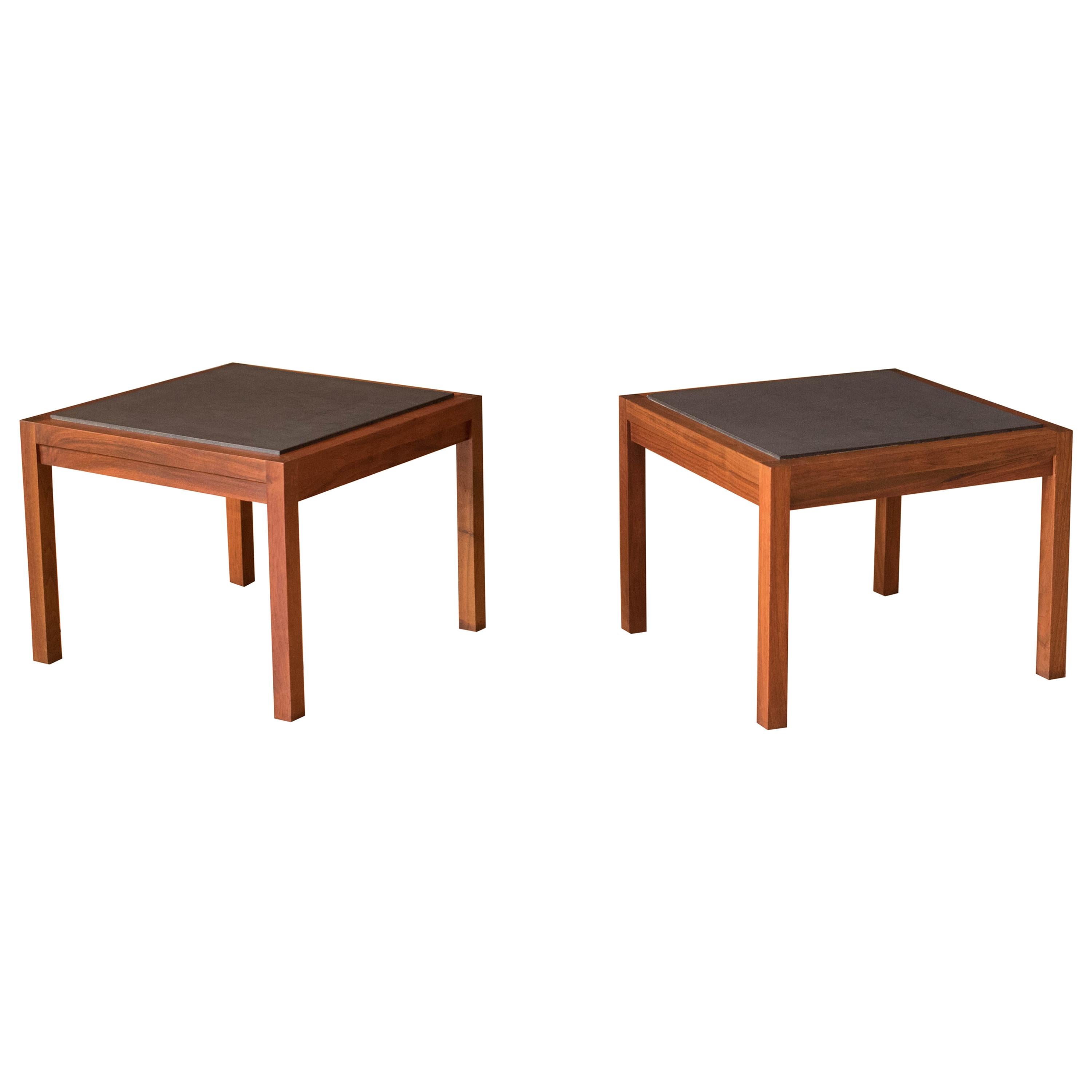 Pair of Mid Century Slate and Walnut End Tables by Jack Cartwright for Founders