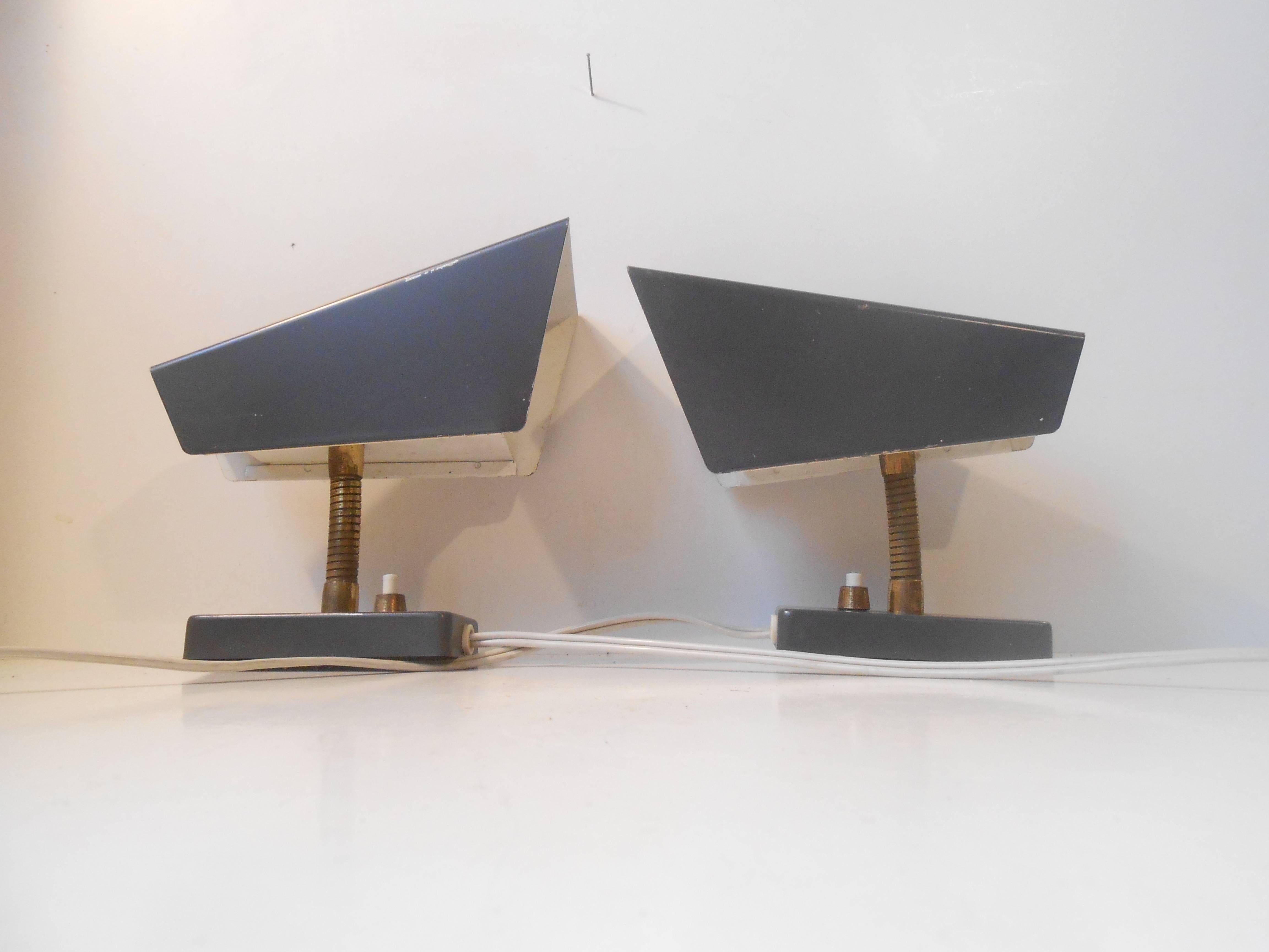 Powder-Coated Pair of Midcentury 'Slate' Grey Wall Lights by J. M. M Hoogervorst for Anvia For Sale