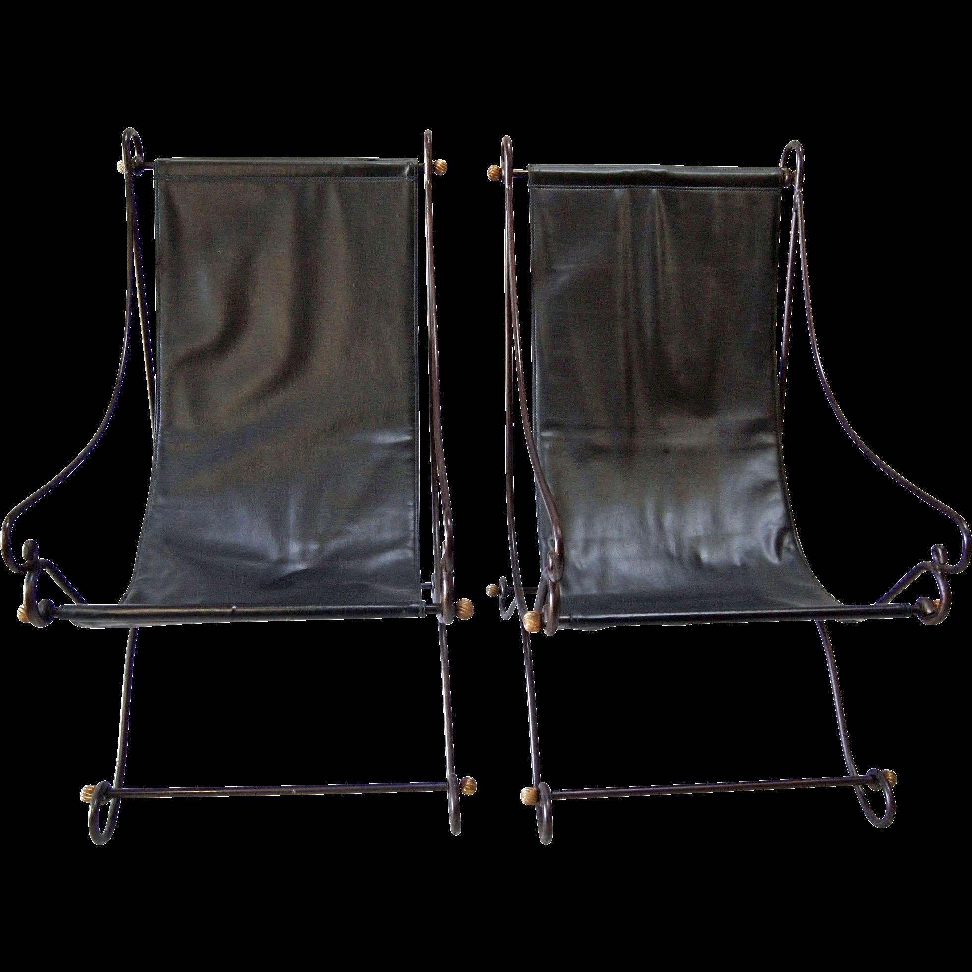 Pair of Mid Century Sling Lounge Chairs For Sale 1
