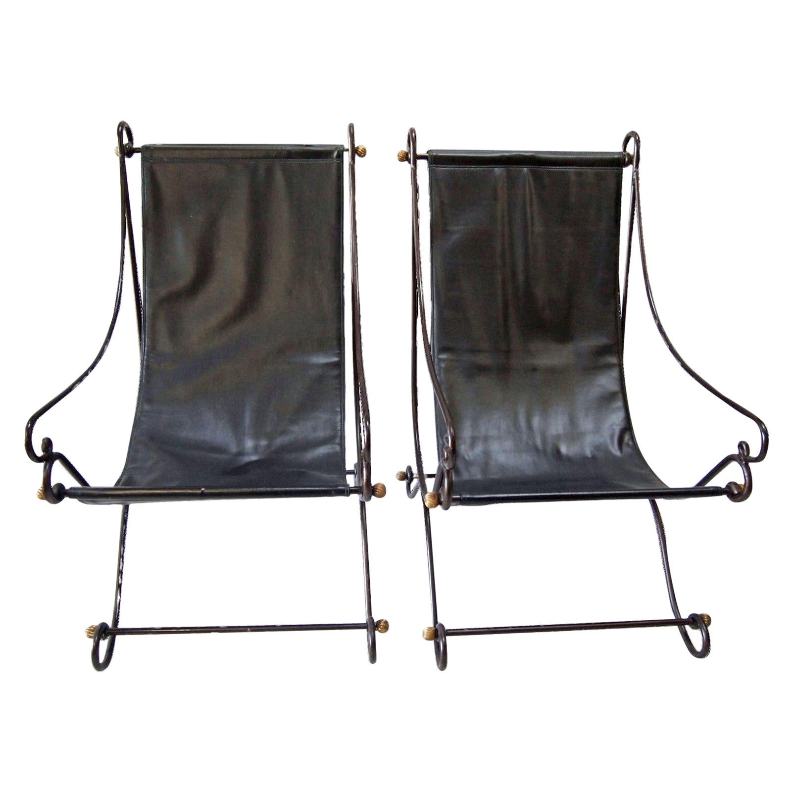 Paire de chaises longues en tissu du milieu du siècle dernier