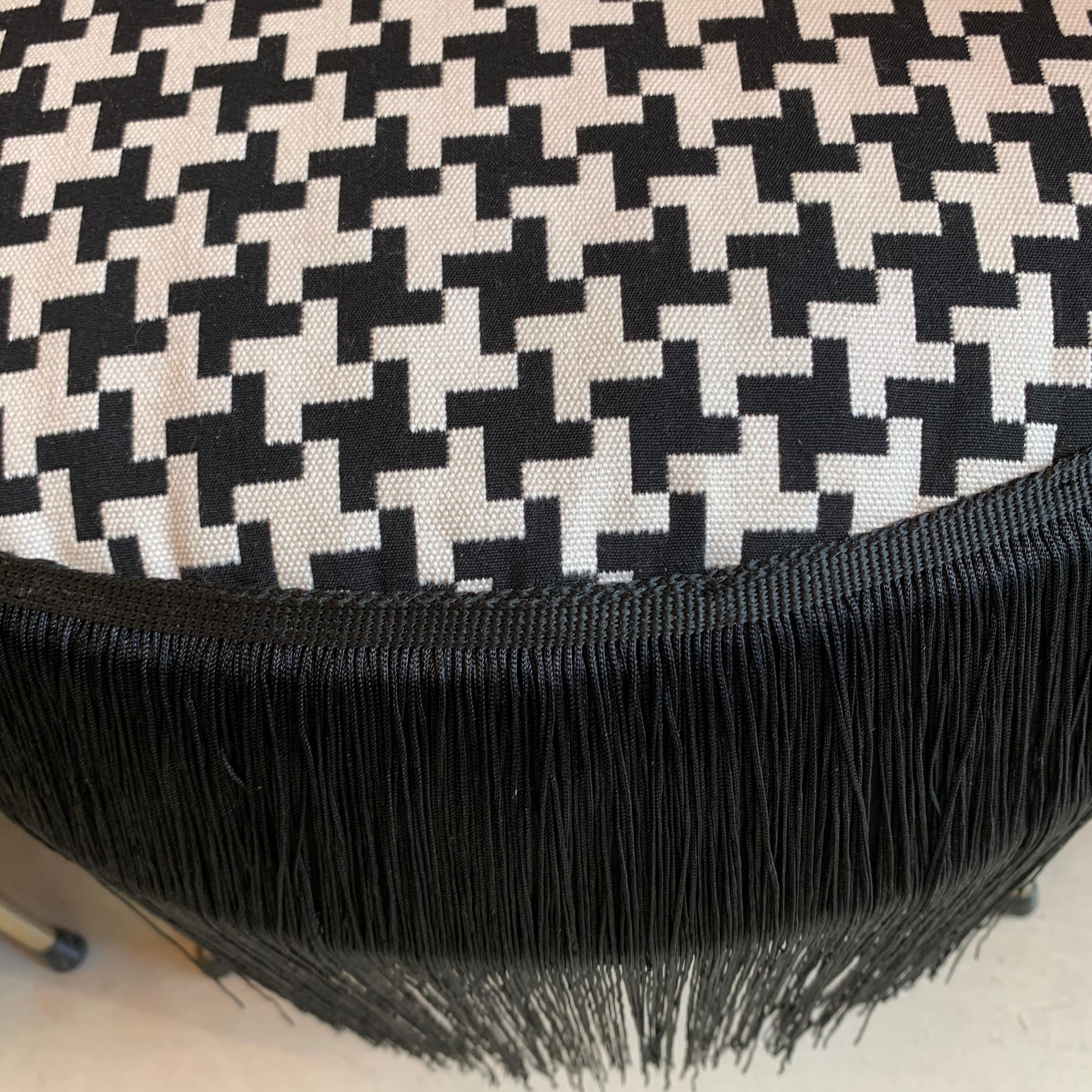 Pair of Midcentury Small Padded Chairs Houndstooth Fabric with Black Fringe 5