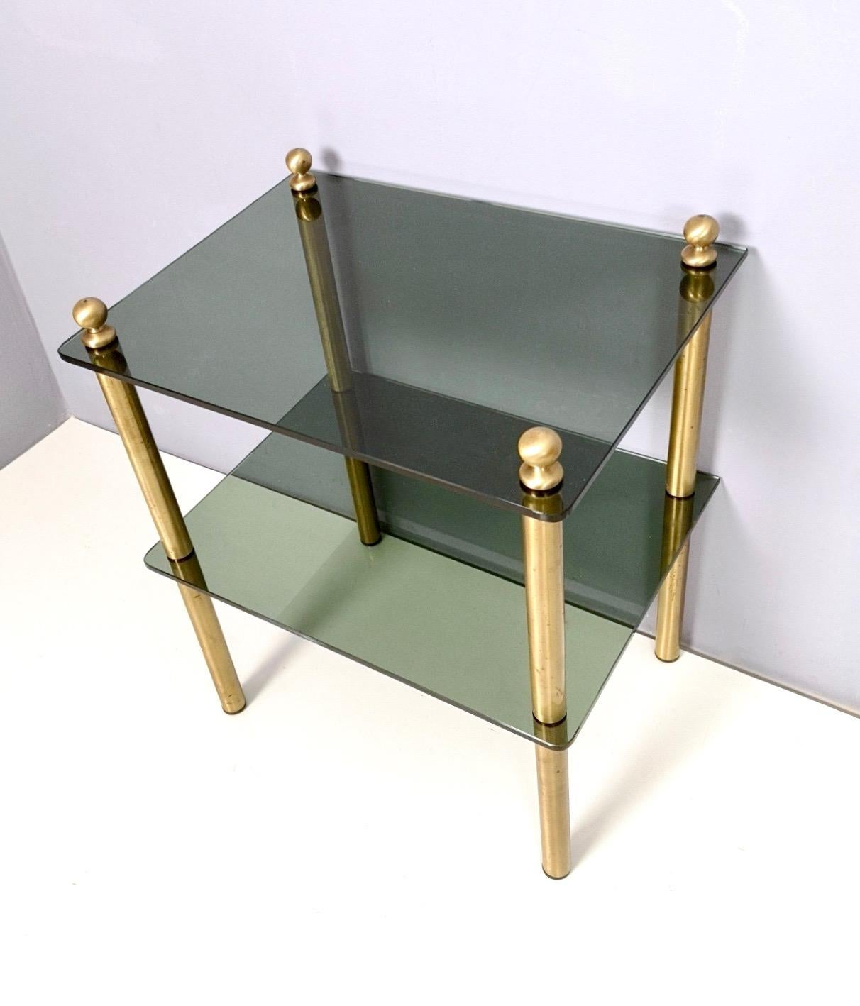 Mid-20th Century Pair of Midcentury Smoked Glass and Brass Nightstands, Italy