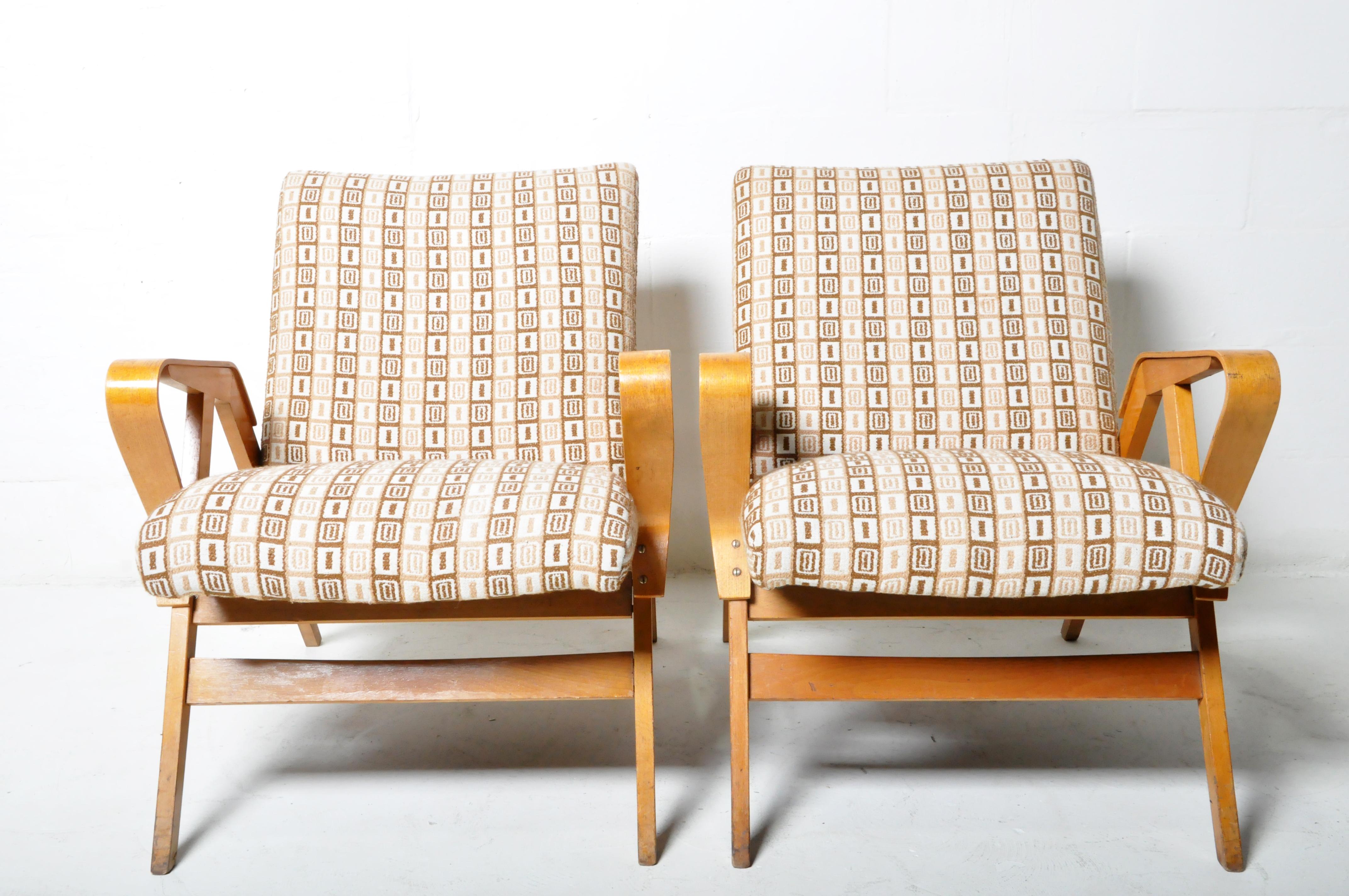 Czech Pair of Mid-Century Socialist Lounge Chairs 