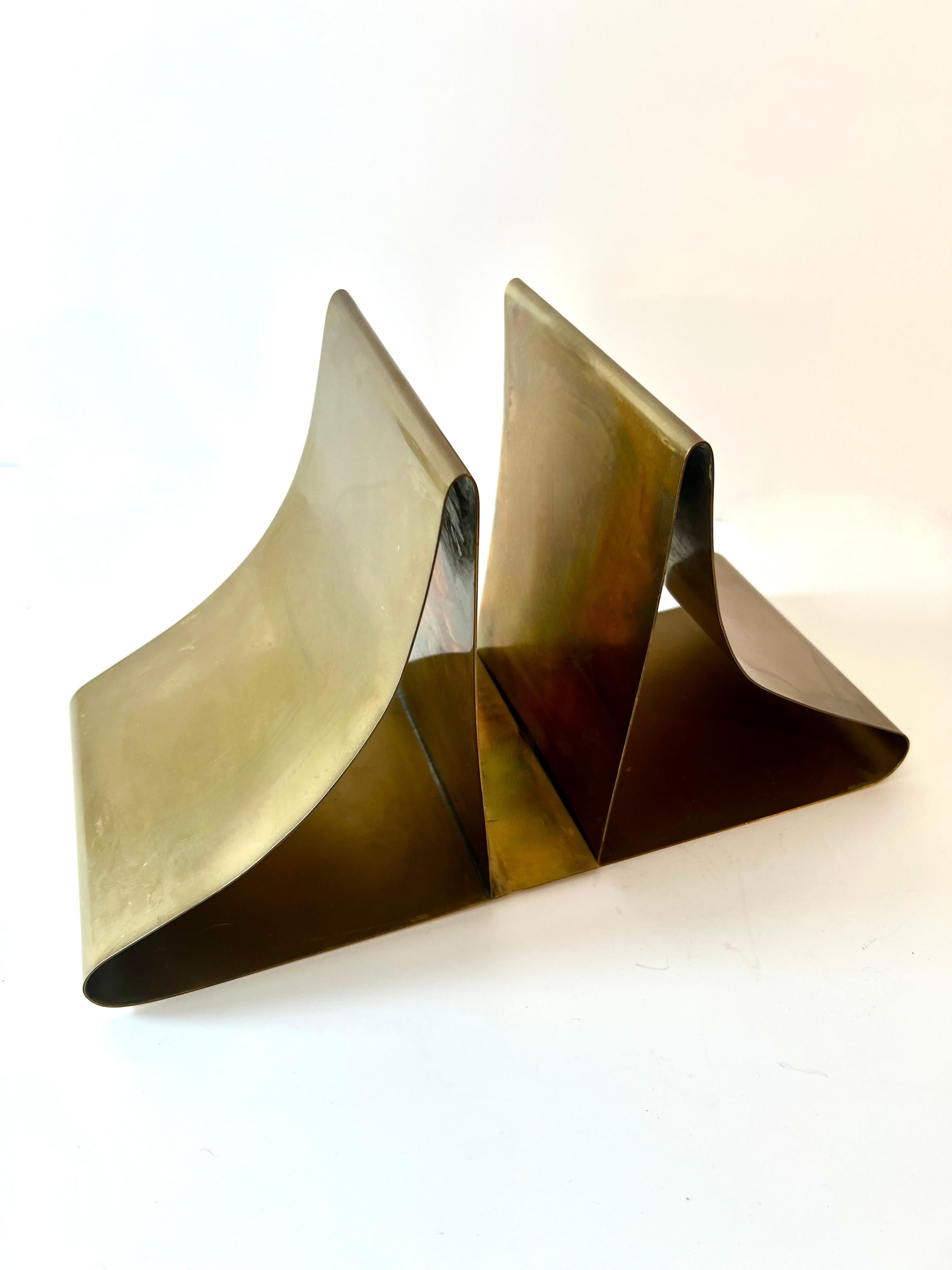 Hand-Crafted Pair of Mid Century Solid Brass Ben Seibel Bookends For Sale