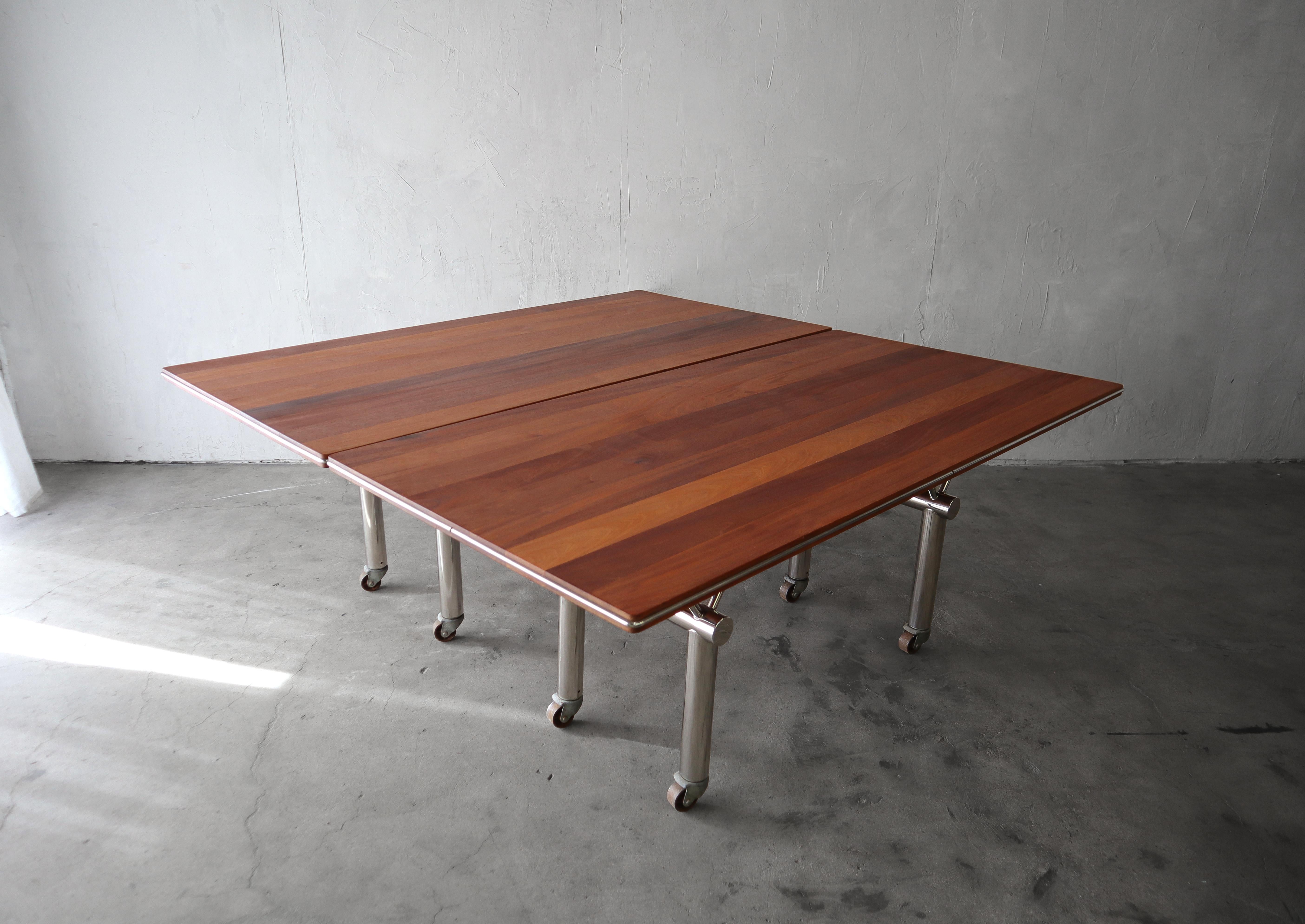 Pair of Mid Century Solid Mahogany and Stainless Tables 2