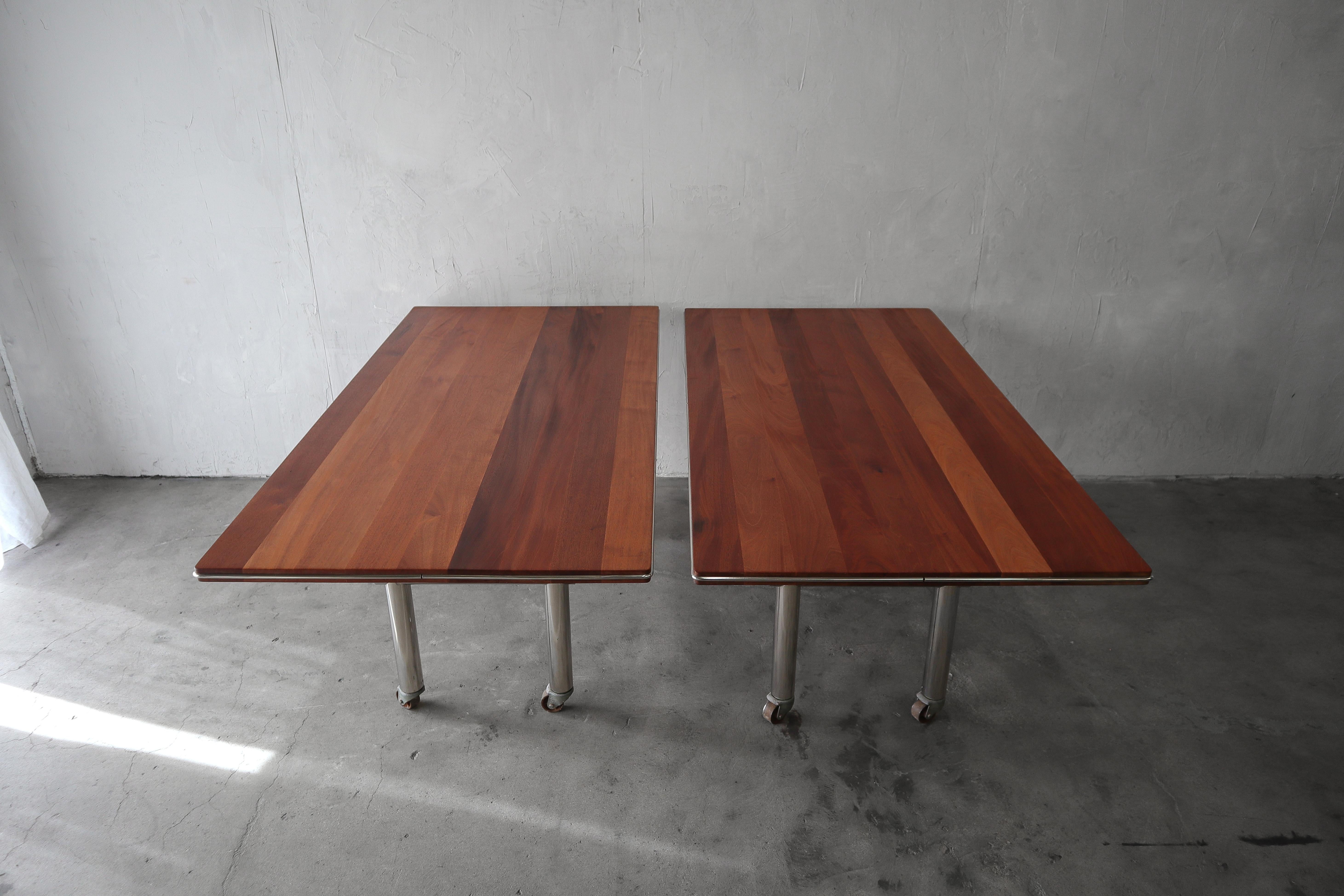 Pair of Mid Century Solid Mahogany and Stainless Tables 3