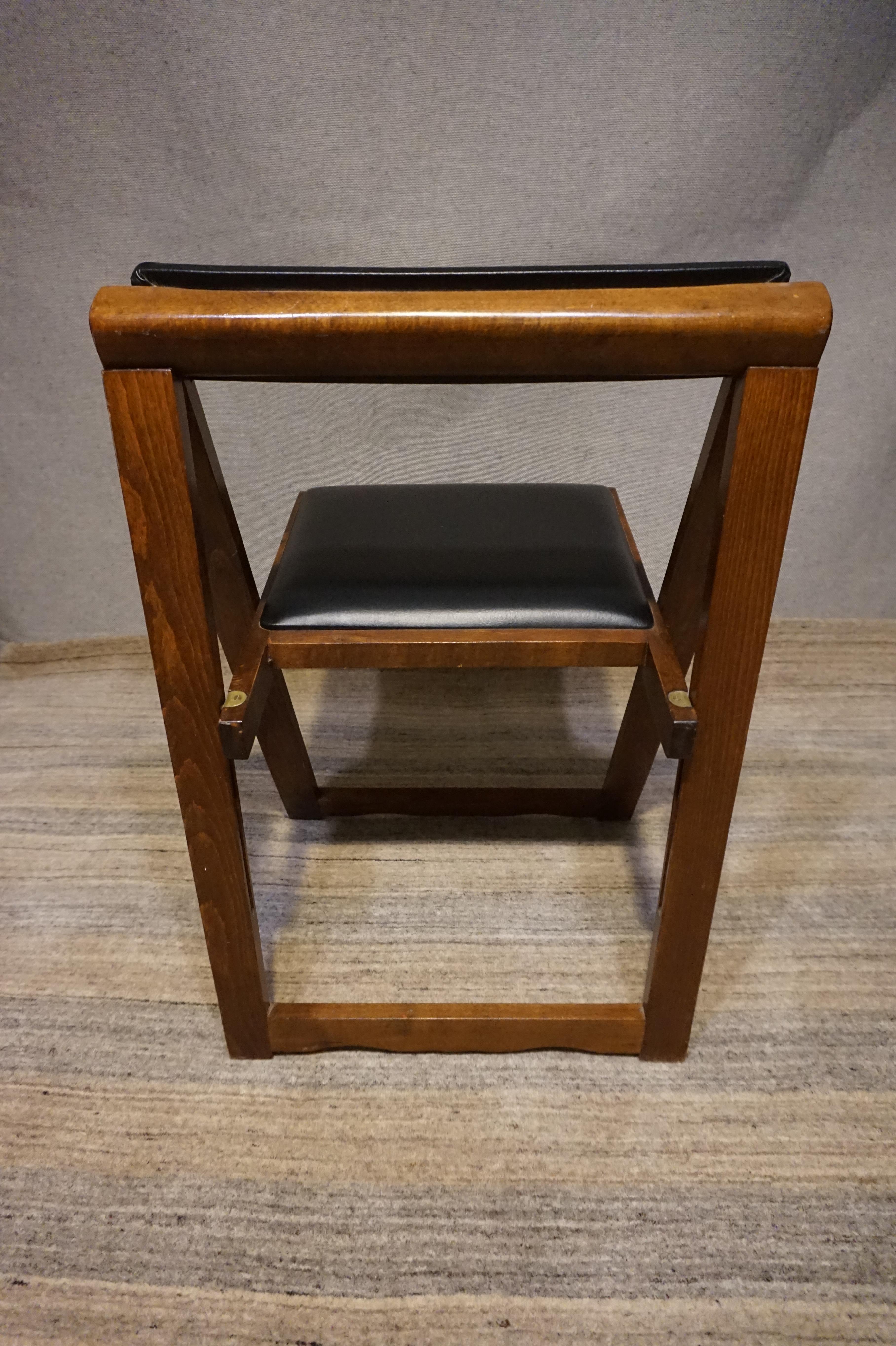 Mid-20th Century Pair of Mid Century Solid Mahogany Vinyl Folding Compact Campaign Style Chairs
