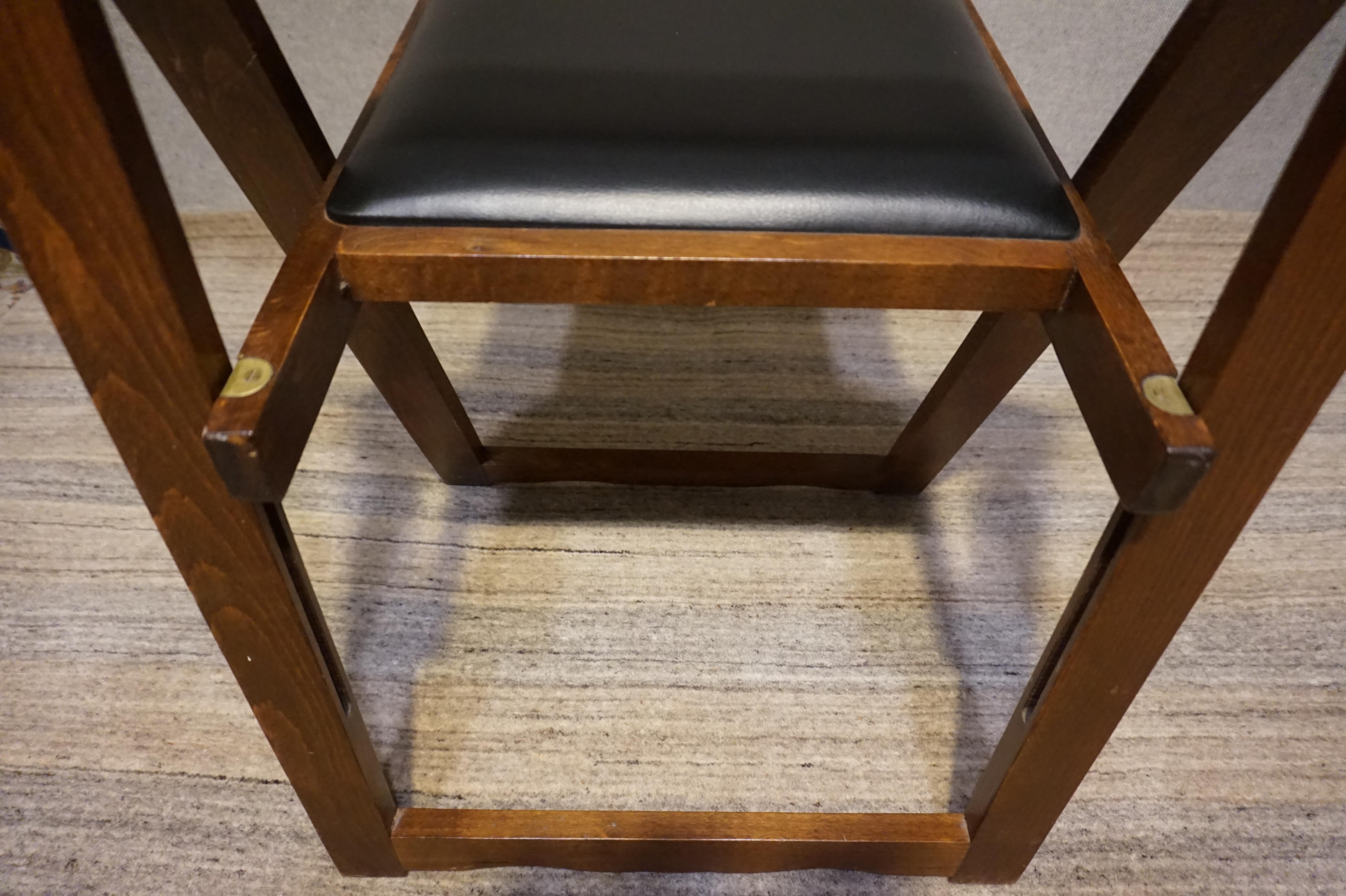 Pair of Mid Century Solid Mahogany Vinyl Folding Compact Campaign Style Chairs 1
