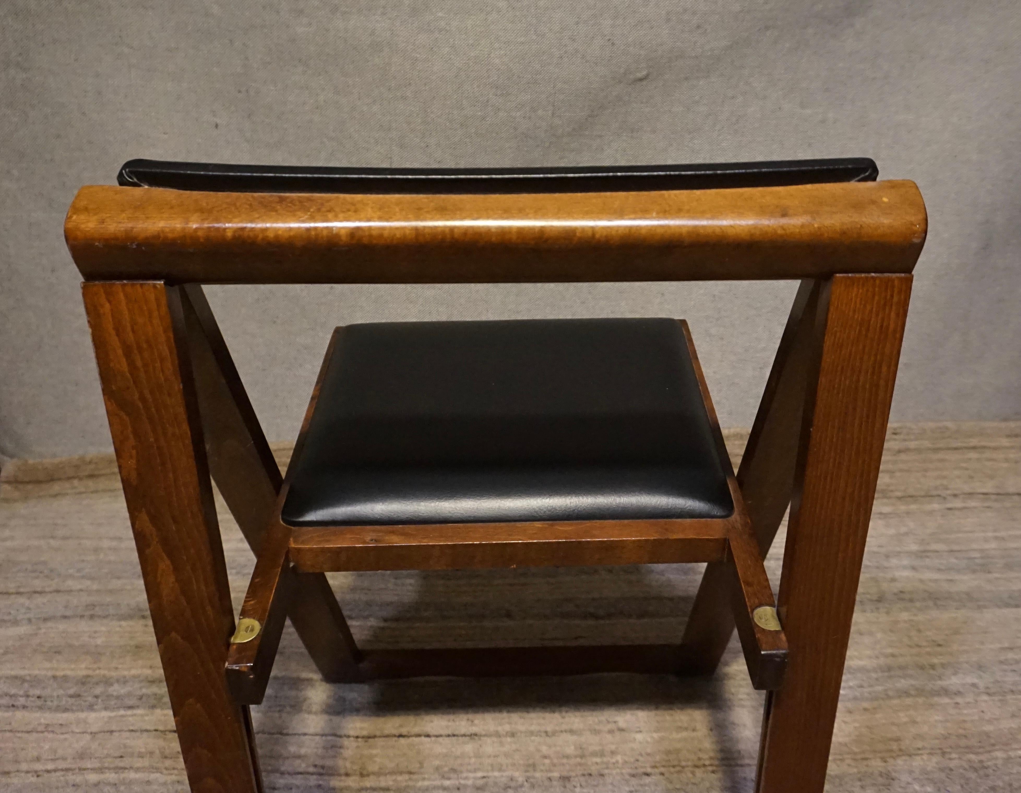 Pair of Mid Century Solid Mahogany Vinyl Folding Compact Campaign Style Chairs 2