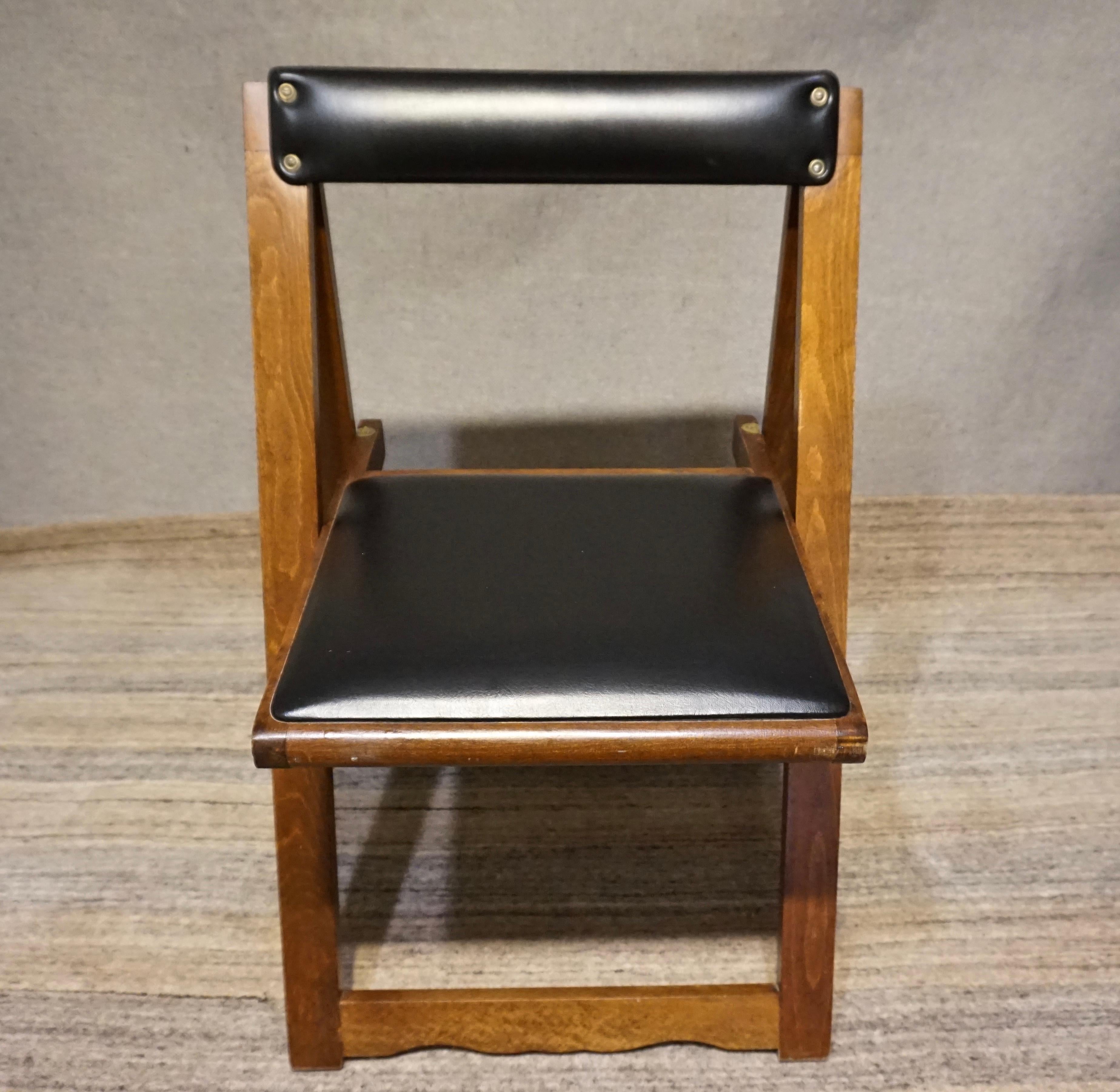 Mid-Century Modern Pair of Mid Century Solid Mahogany Vinyl Folding Compact Campaign Style Chairs
