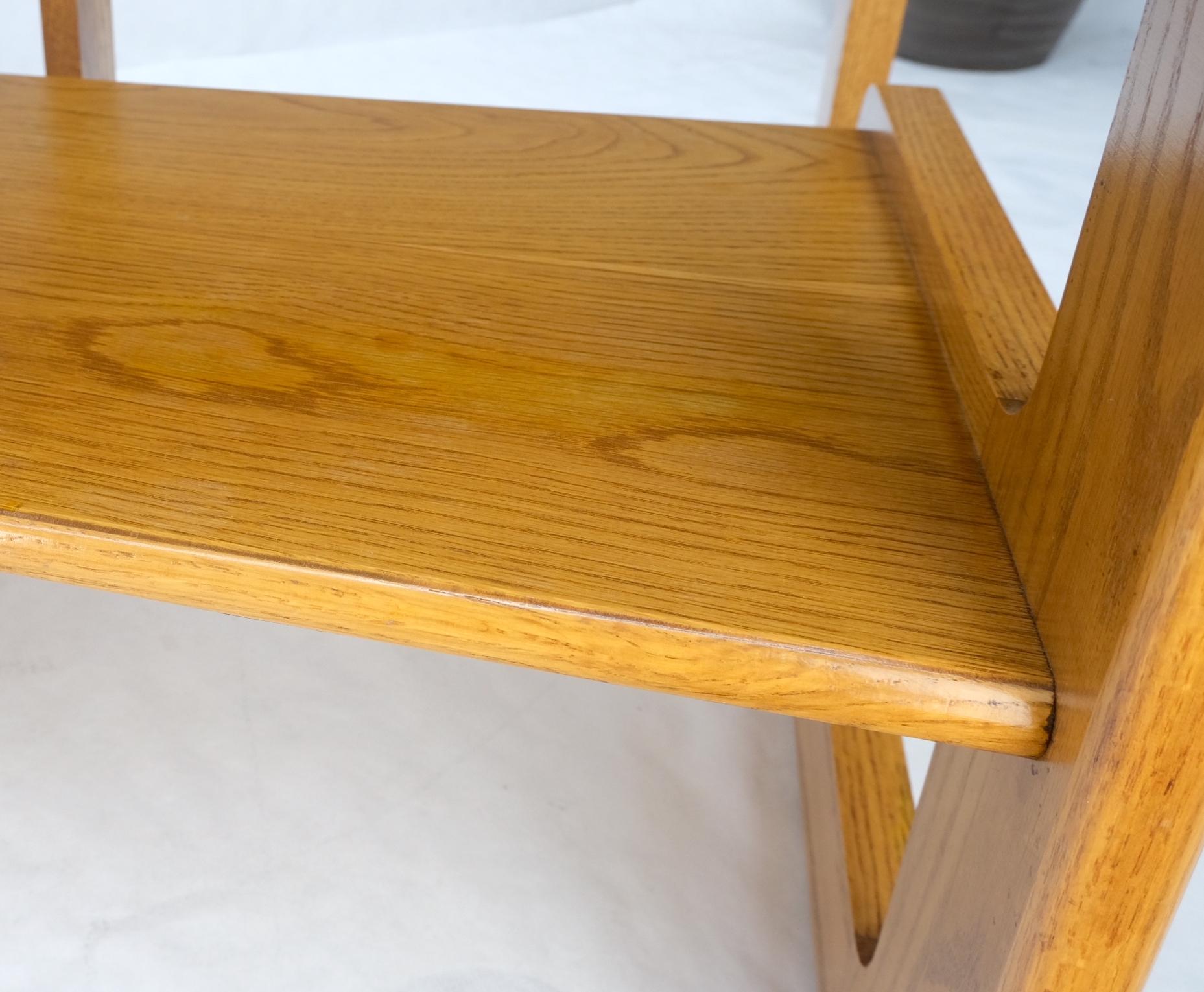 American Pair of Mid-Century Solid Oak Smoked Glass Top End Side Tables W Shelves Mint! For Sale