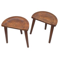 Pair of Midcentury Solid Oak Stools, France, 1960s