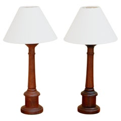 Pair of Mid Century Solid Oak Table Lamps 